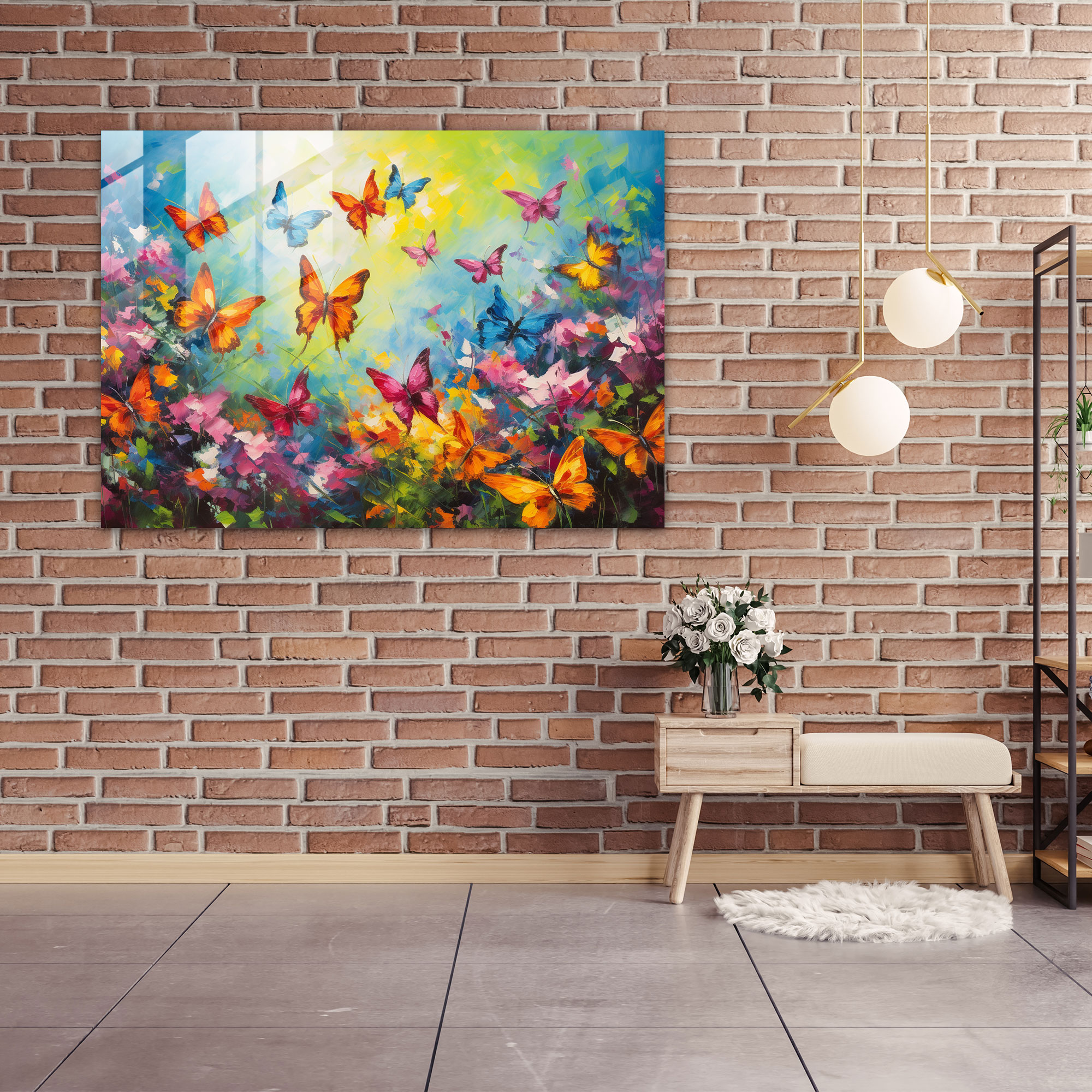 Butterflies Glass Print - Dried Butterflies, Glass Art, Vibrant Garden, Glass Print