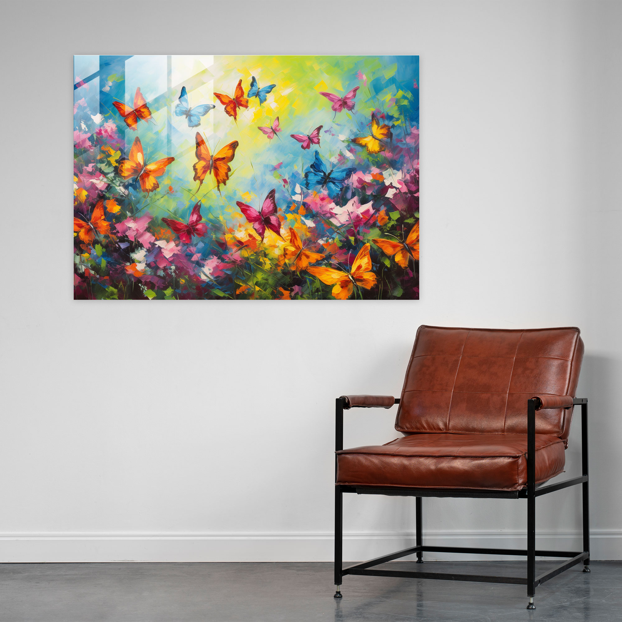 Butterflies Glass Print - Dried Butterflies, Glass Art, Vibrant Garden, Glass Print