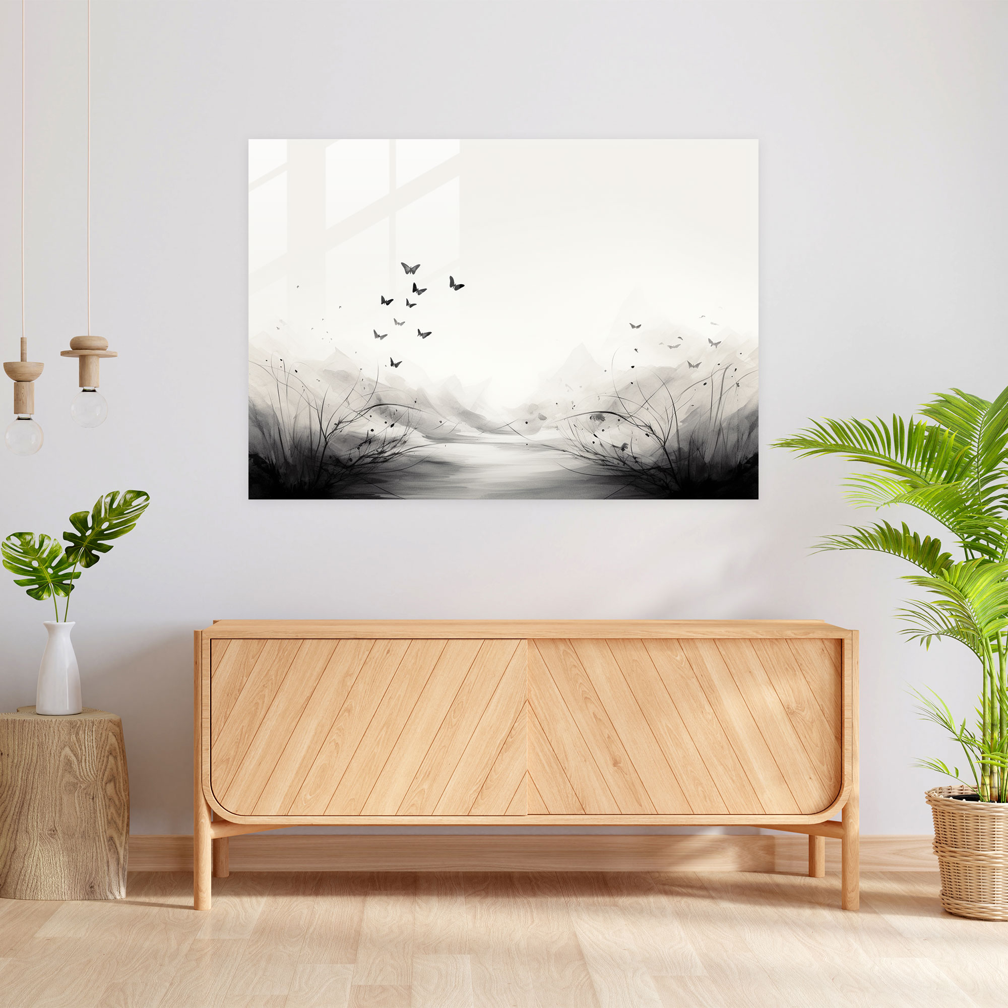Butterfly Glass Wall Art - Dried Butterflies, Minimalist, Butterflies, Glass Print
