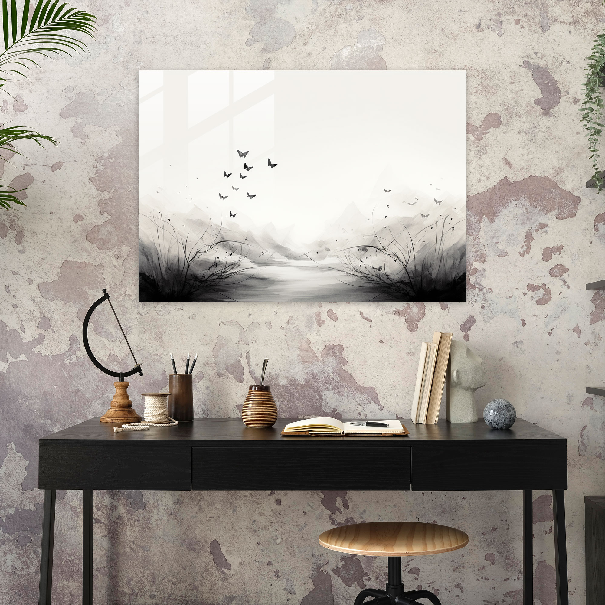Butterfly Glass Wall Art - Dried Butterflies, Minimalist, Butterflies, Glass Print