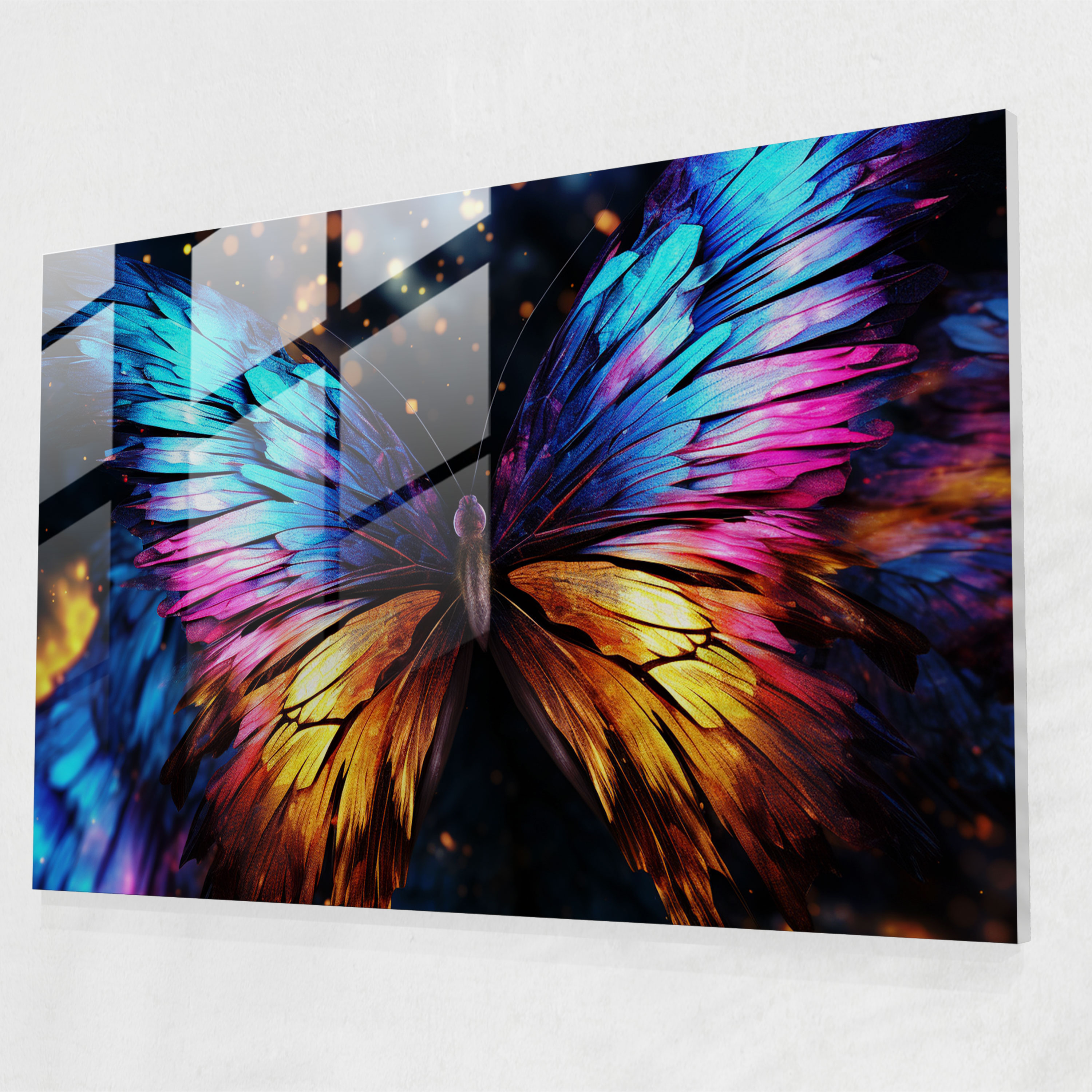 Vibrant Wings Glass Print - Dried Butterflies, Modern Art, Glass Print, Home Decoration