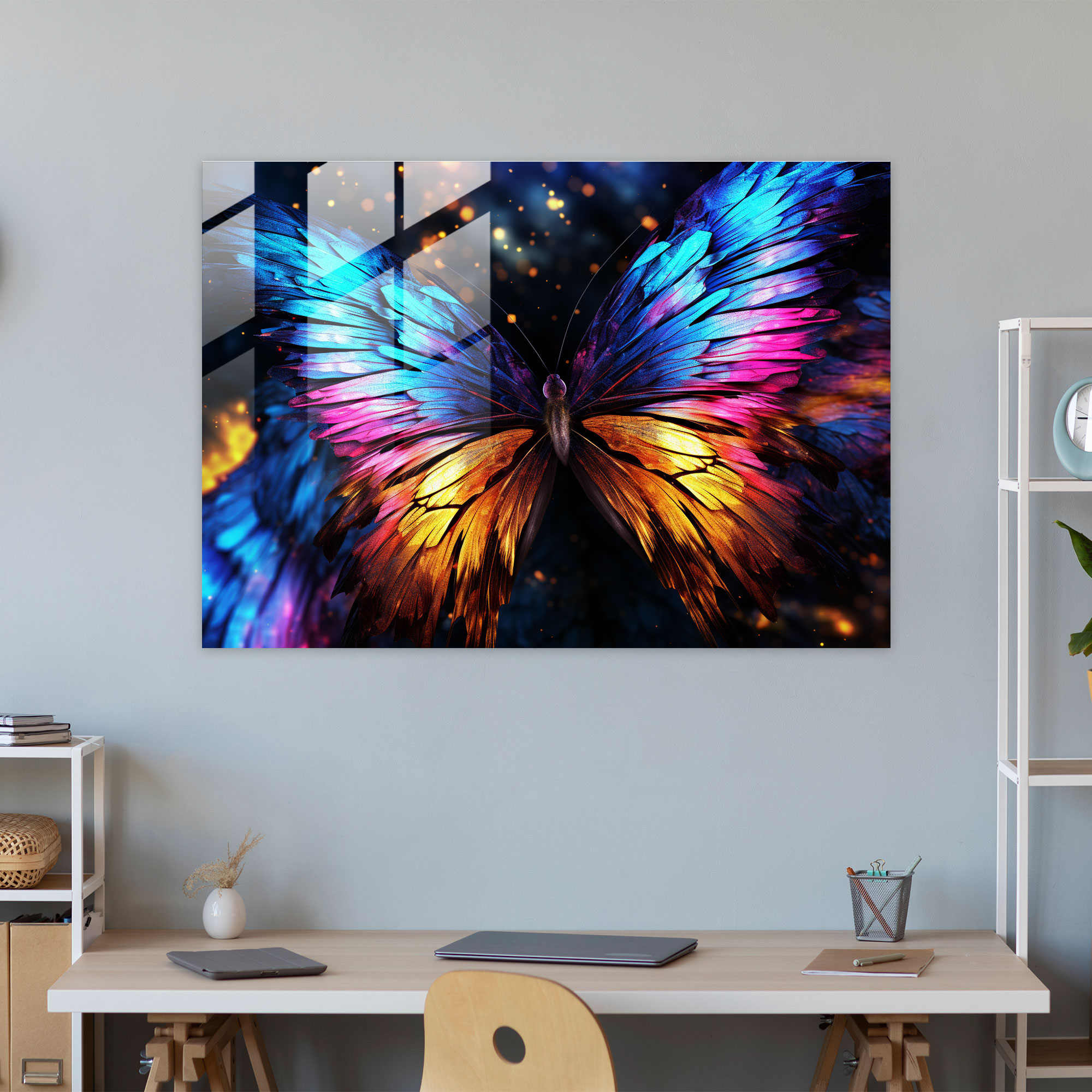 Vibrant Wings Glass Print - Dried Butterflies, Modern Art, Glass Print, Home Decoration
