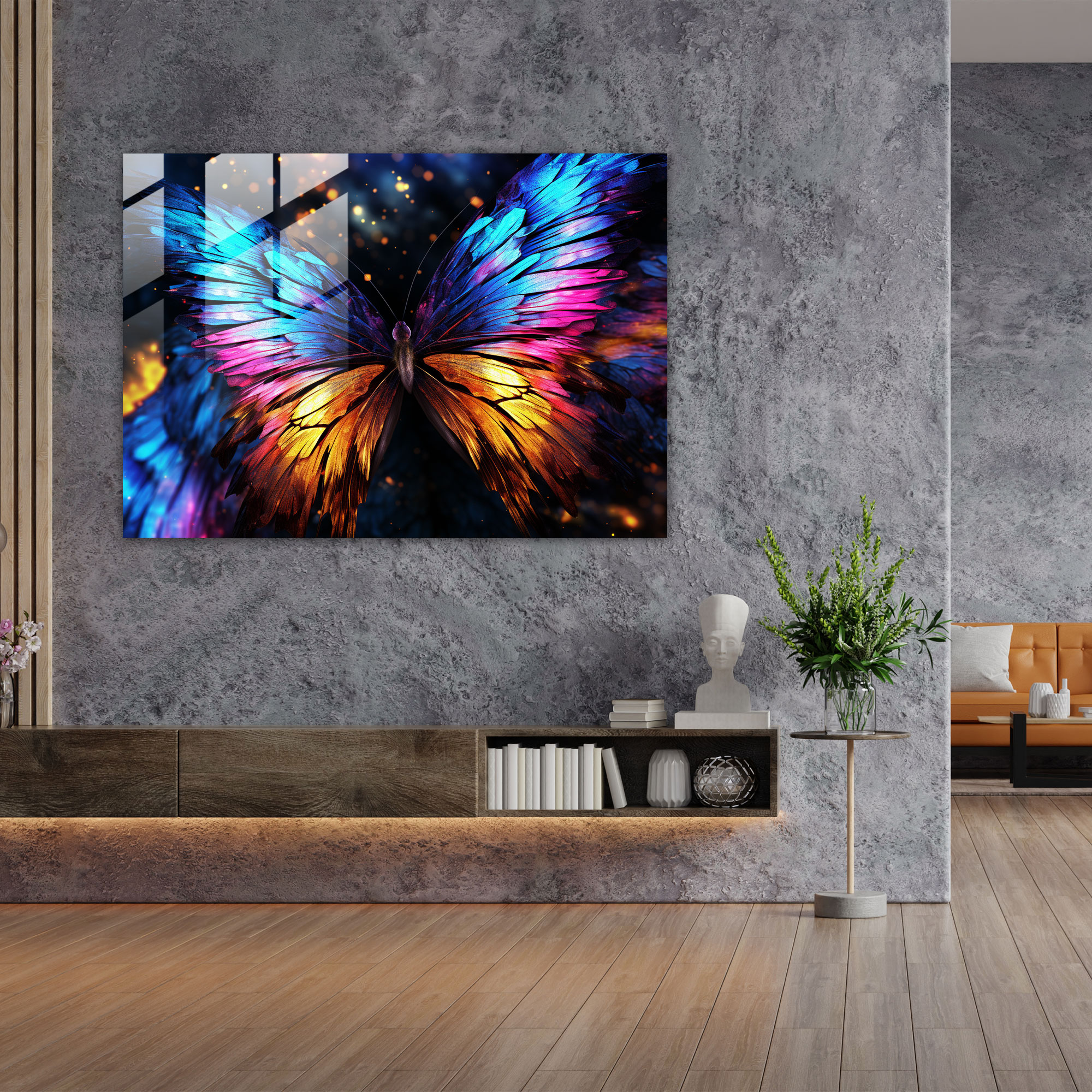 Vibrant Wings Glass Print - Dried Butterflies, Modern Art, Glass Print, Home Decoration