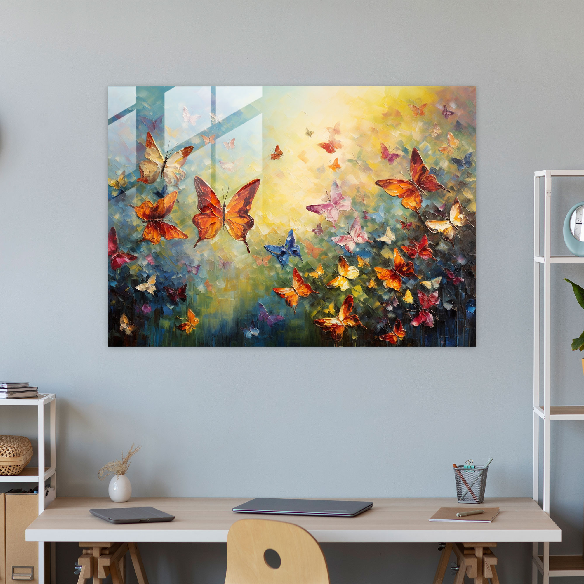 Sunlit Meadow Glass Print - Dried Butterflies, Glass Print, Butterflies, Glass Art