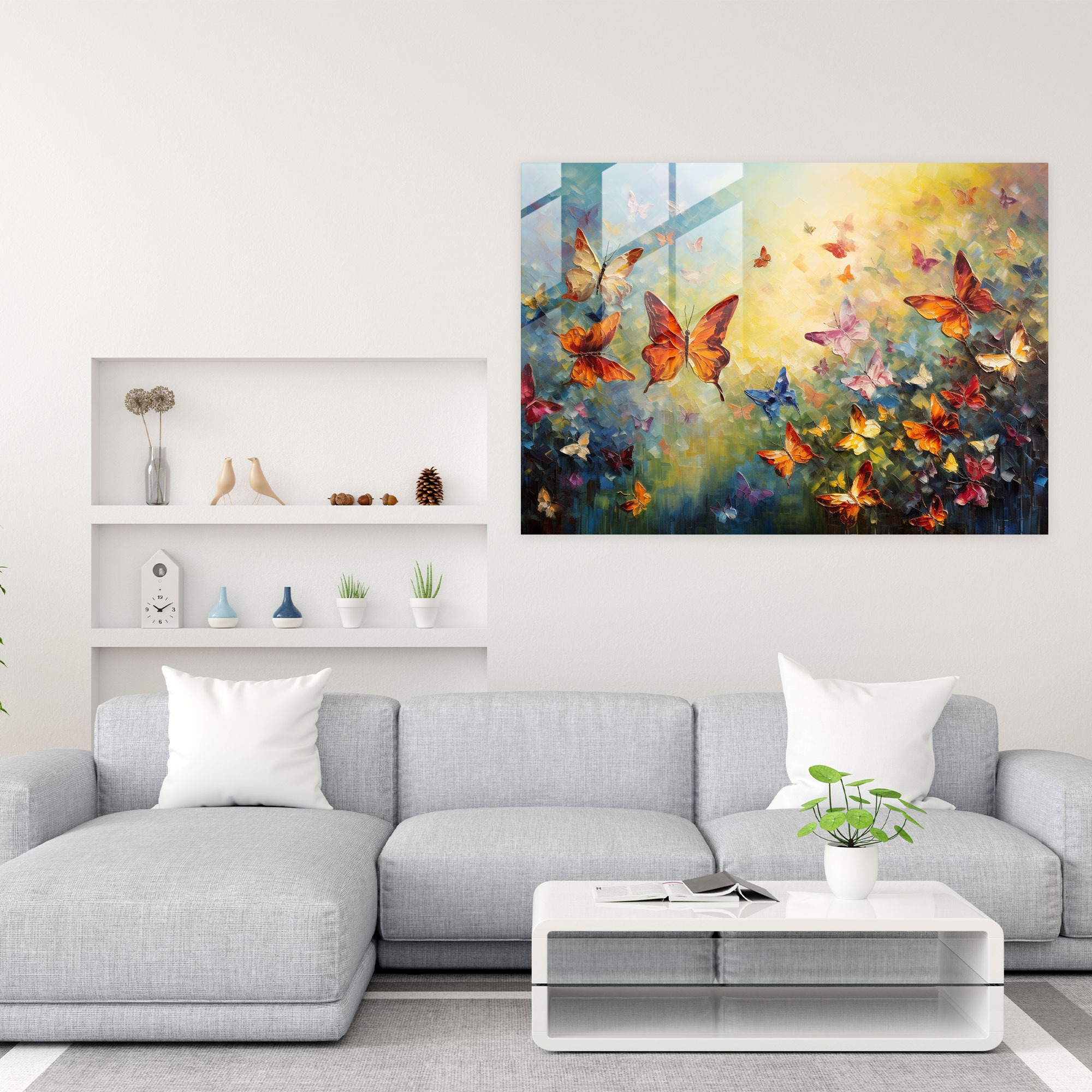 Sunlit Meadow Glass Print - Dried Butterflies, Glass Print, Butterflies, Glass Art
