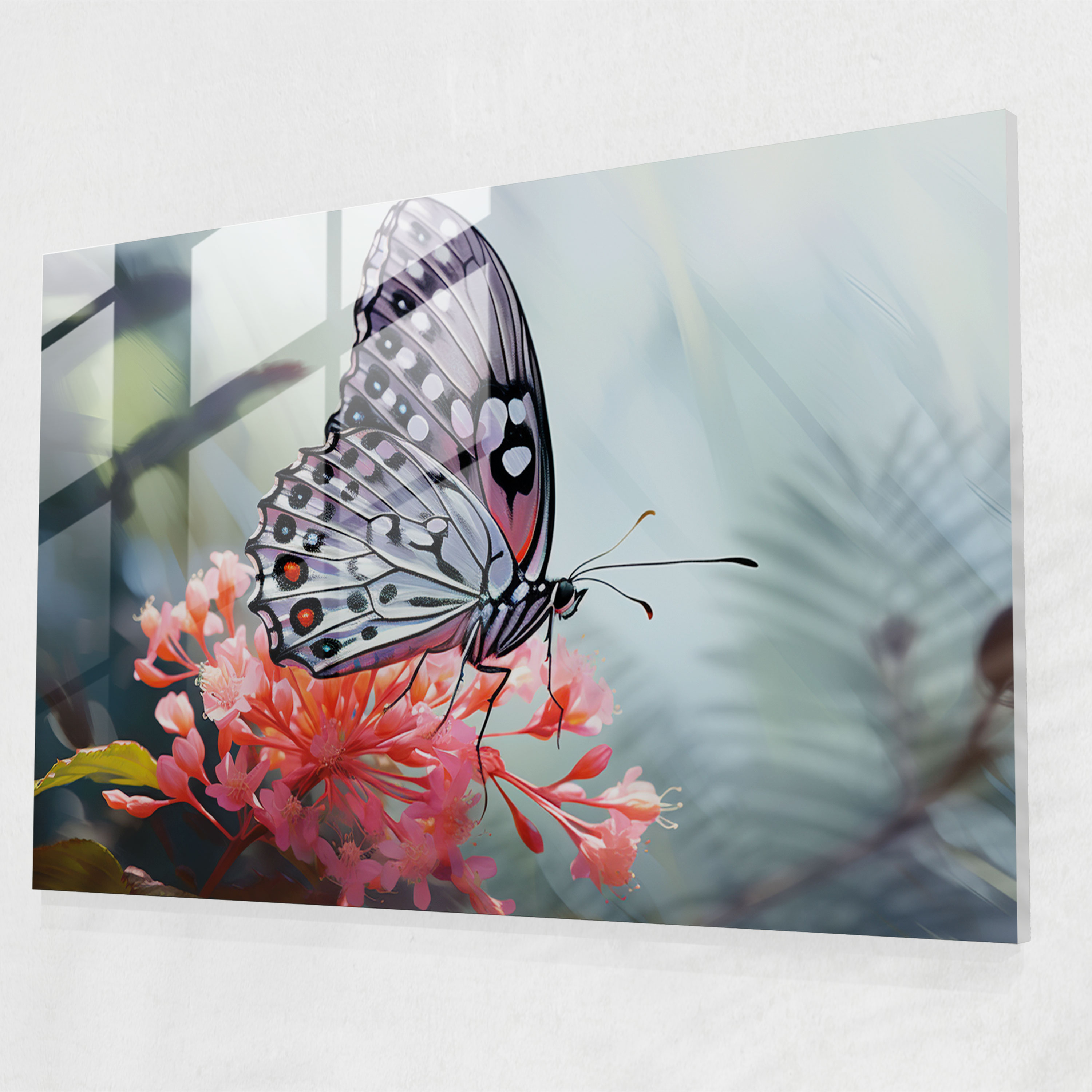 Nature's Beauty Glass Print - Dried Butterflies, Butterflies, Perched Butterfly, Delicate Flower Petal
