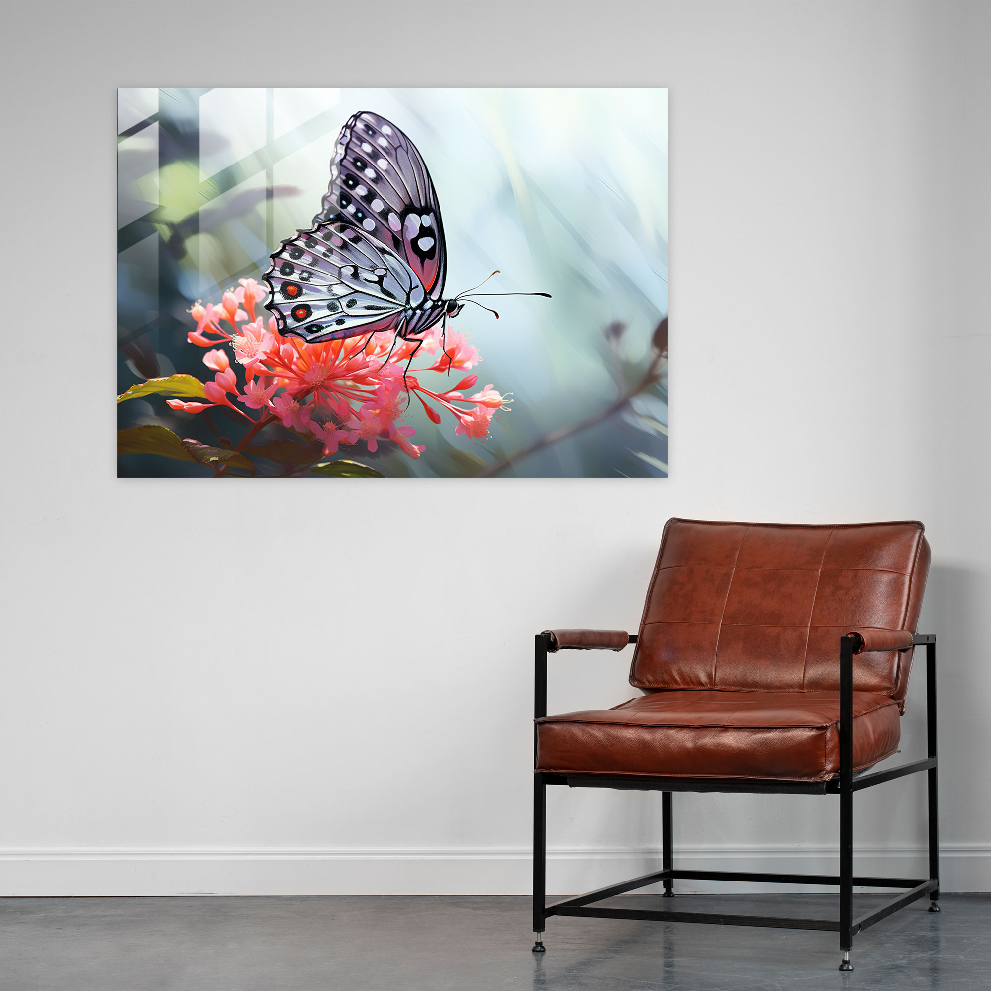 Nature's Beauty Glass Print - Dried Butterflies, Butterflies, Perched Butterfly, Delicate Flower Petal