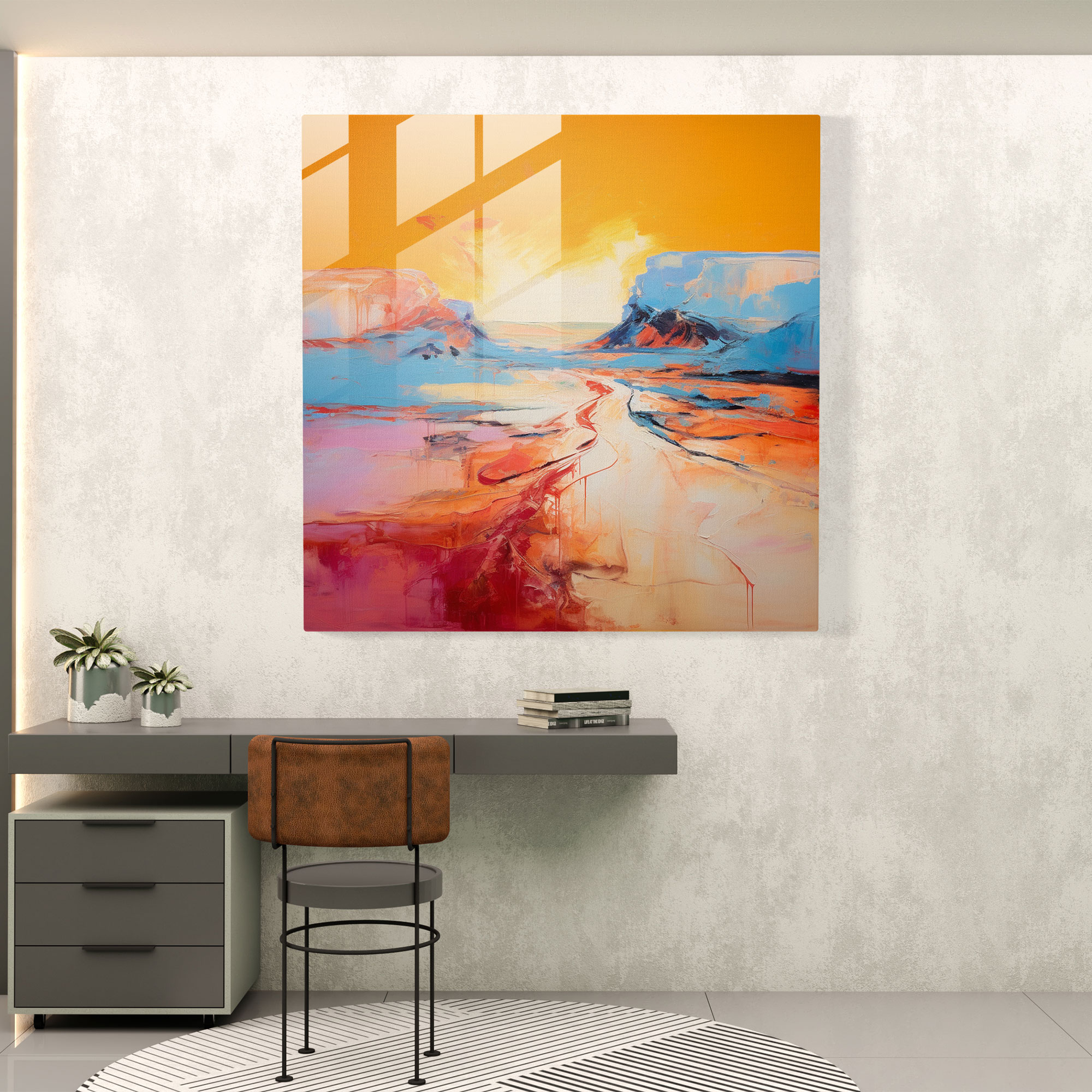 Desert Dreams Glass Print - Desert, Desert, Bold Brushstrokes, Home Decoration