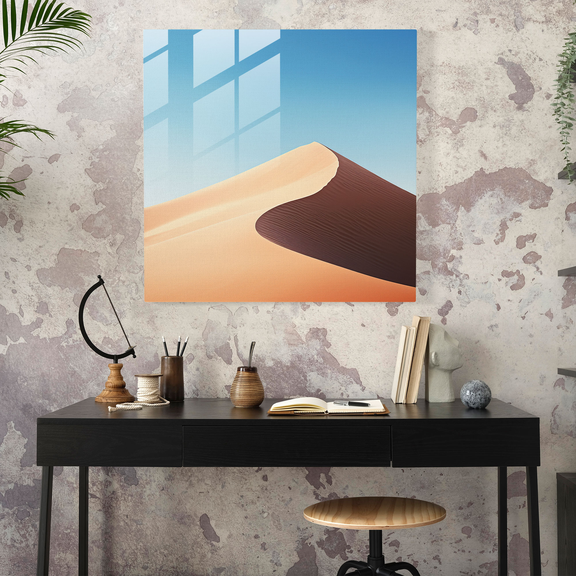 Desert Serenity Glass Print - Desert, Desert, Majestic Sand Dune, Glass Wall Art