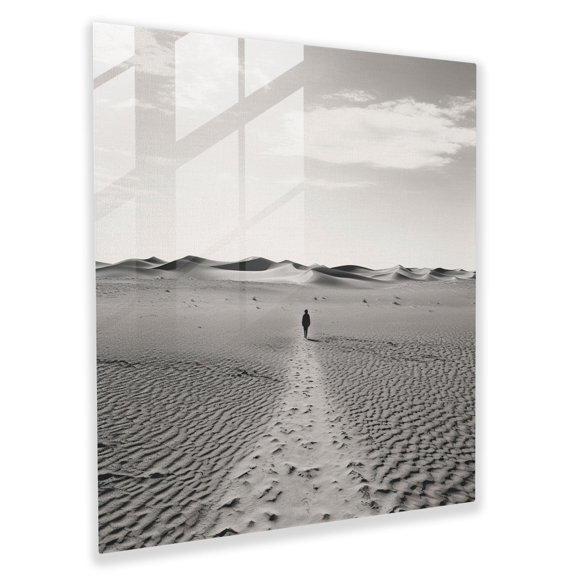 Desert Wanderer Glass Print - Desert, Black And White Photograph, Nostalgic Charm, Glass Print