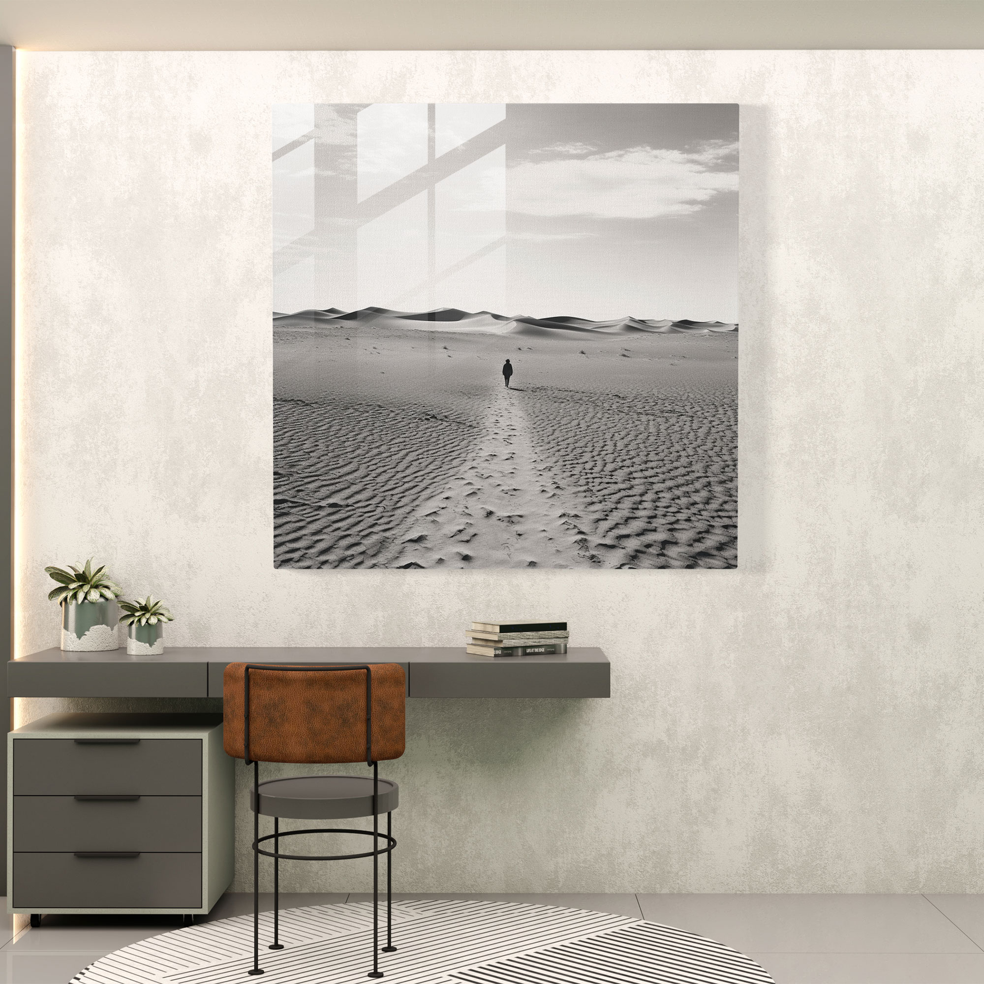 Desert Wanderer Glass Print - Desert, Black And White Photograph, Nostalgic Charm, Glass Print