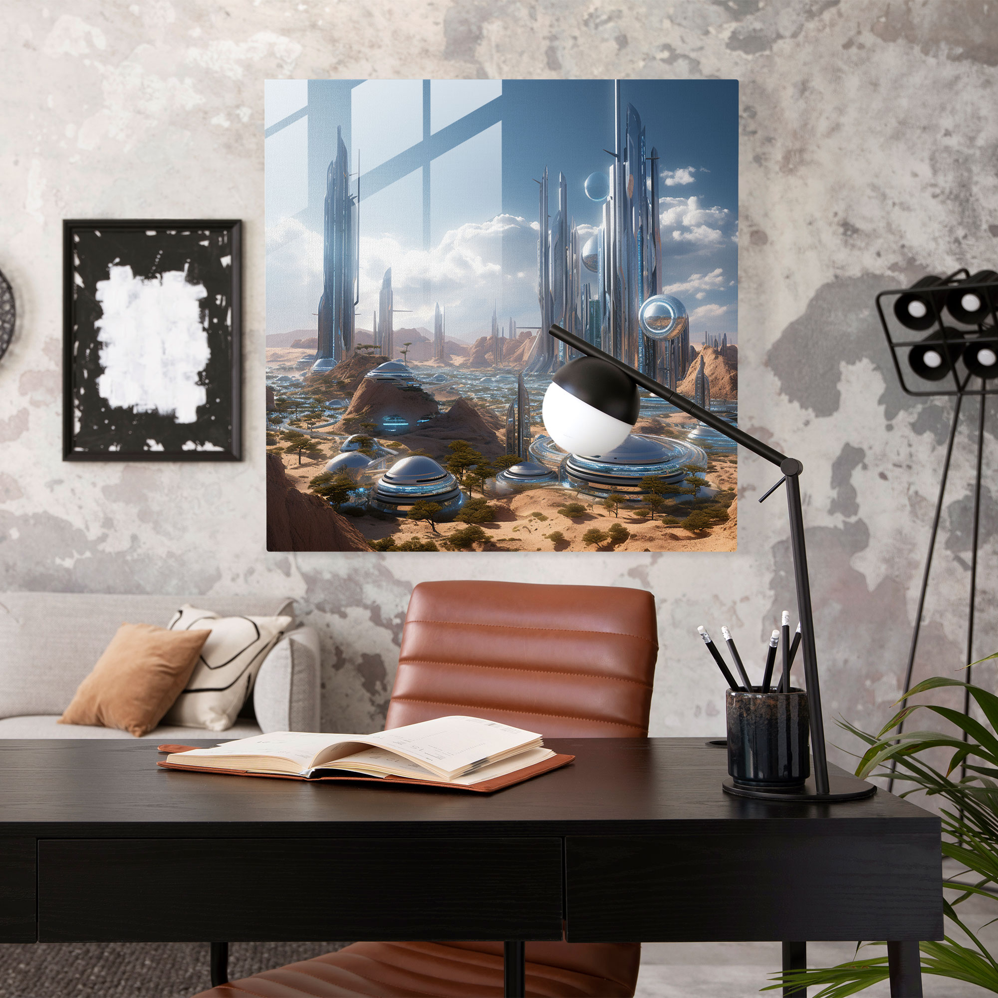 Desert Metropolis Glass Print - Desert, Futuristic, Desert, Home Decoration