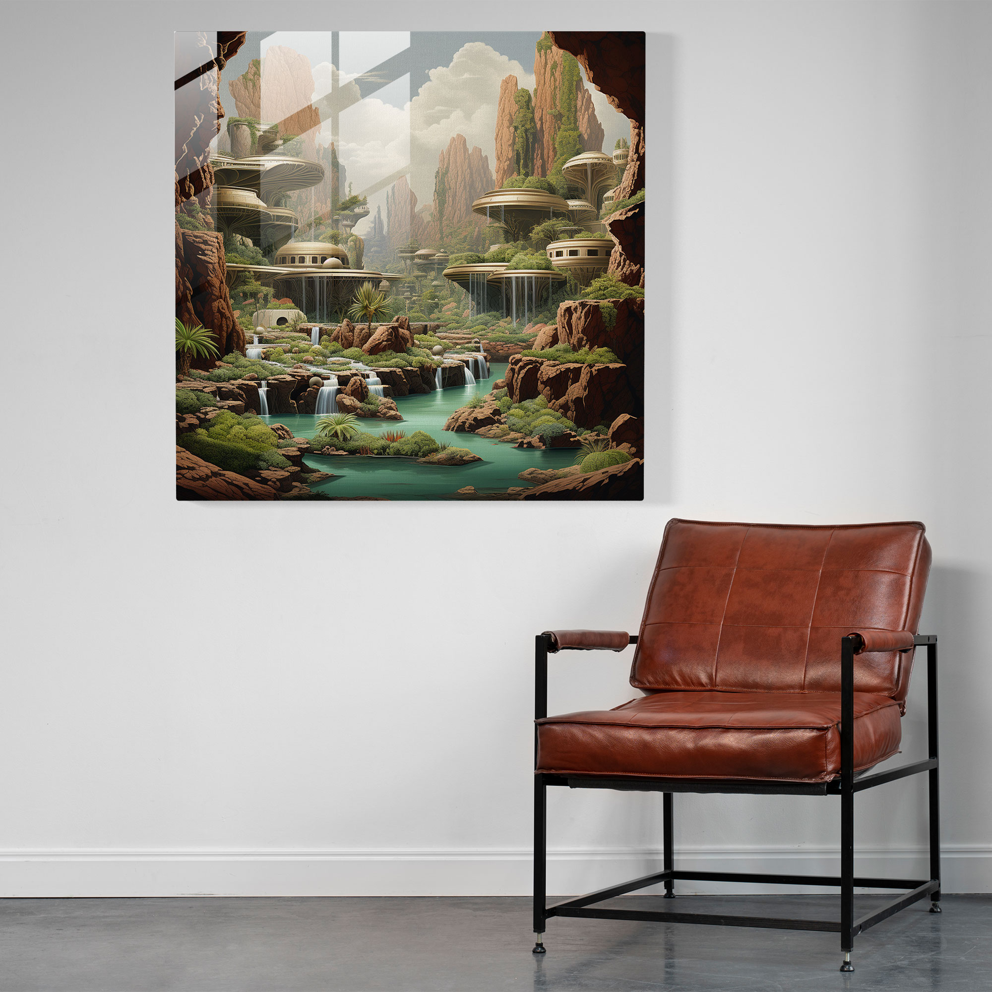 Mystical Deserts Glass Print - Desert, Cascading Waterfalls, Glass Art, Home Decoration
