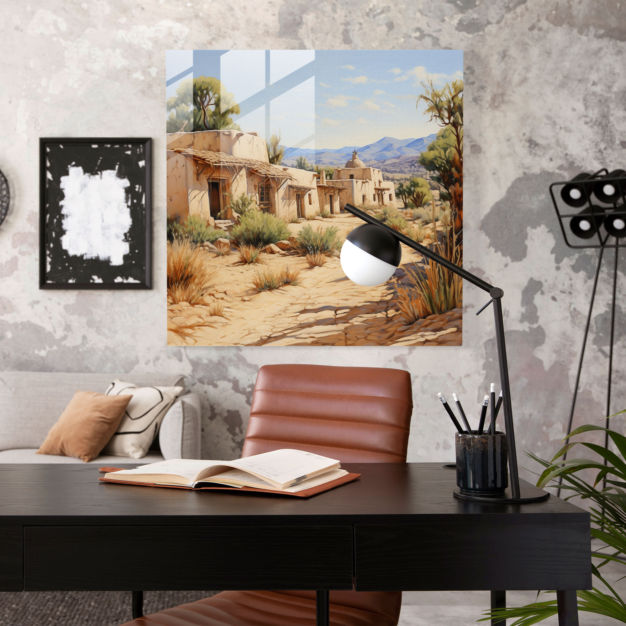 Rustic Oasis Glass Print - Desert, Modern Art, Desert, Glass Wall Art