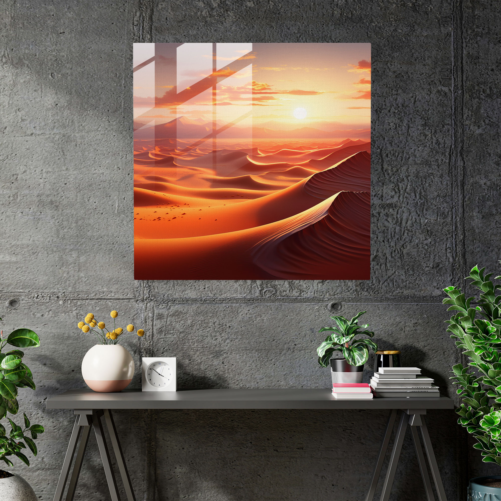 Ethereal Sands Glass Print - Desert, Shimmering Sand Dunes, Home Decoration, Wall Decoration