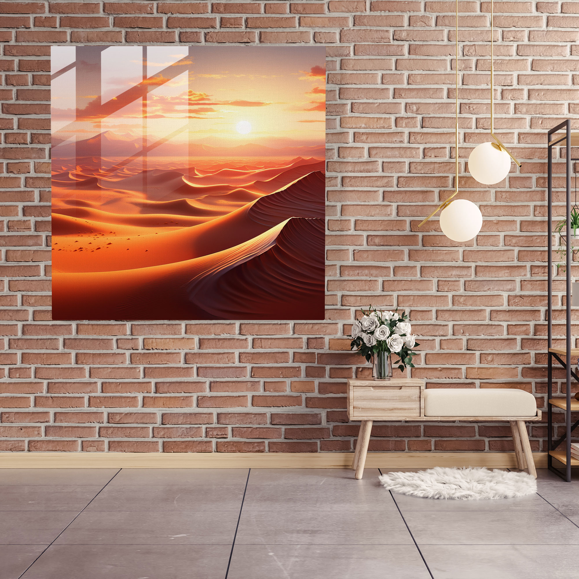 Ethereal Sands Glass Print - Desert, Shimmering Sand Dunes, Home Decoration, Wall Decoration
