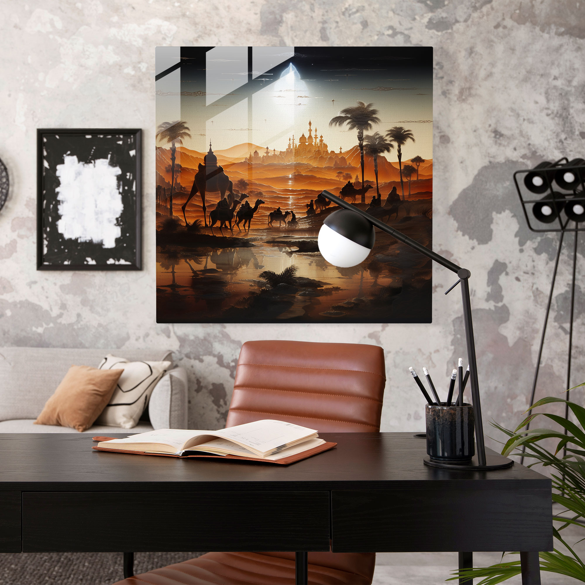 Mystic Sands Glass Print - Desert, Glass Art, Desert Scene Painting, Home Decoration