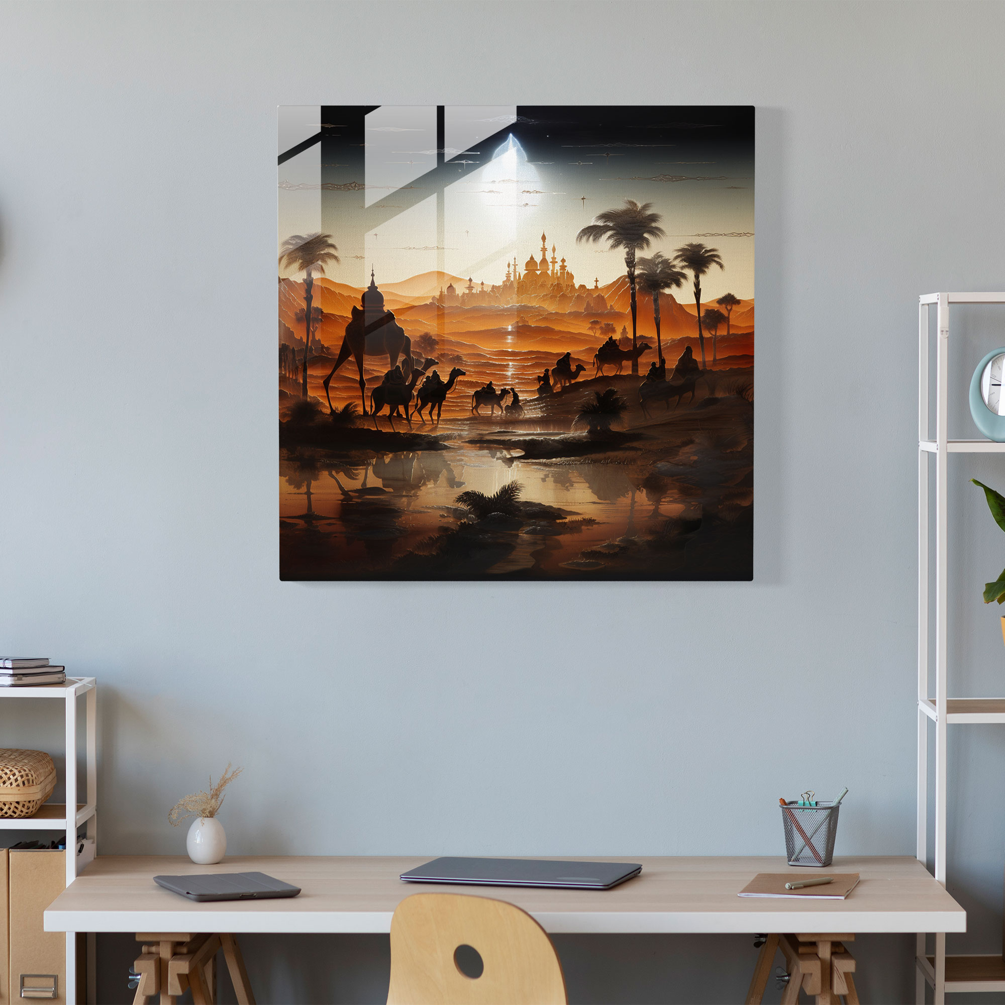 Mystic Sands Glass Print - Desert, Glass Art, Desert Scene Painting, Home Decoration