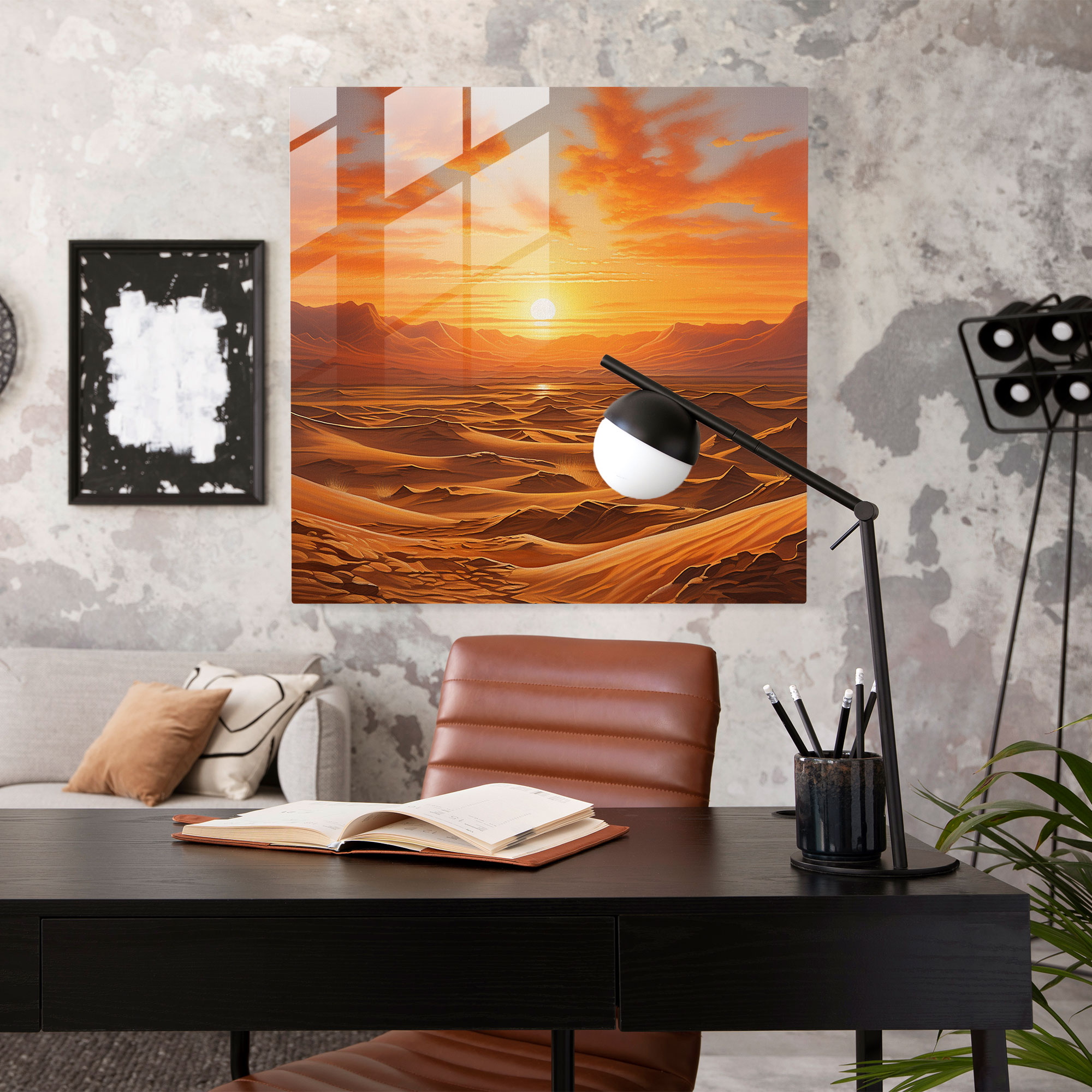 Sunset Mirage Glass Print - Desert, Home Decoration, Sunset Mirage Glass Print, Warm Hues