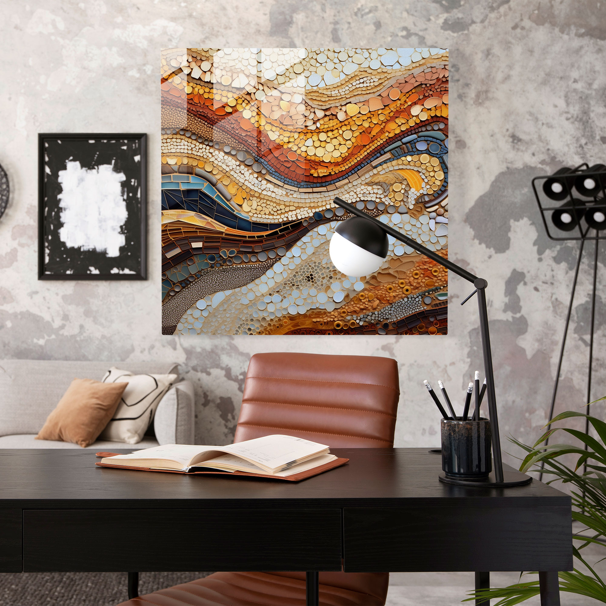Sandstone Mosaic Glass Print - Desert, Intricate Patterns, Glass Art, Wall Decoration