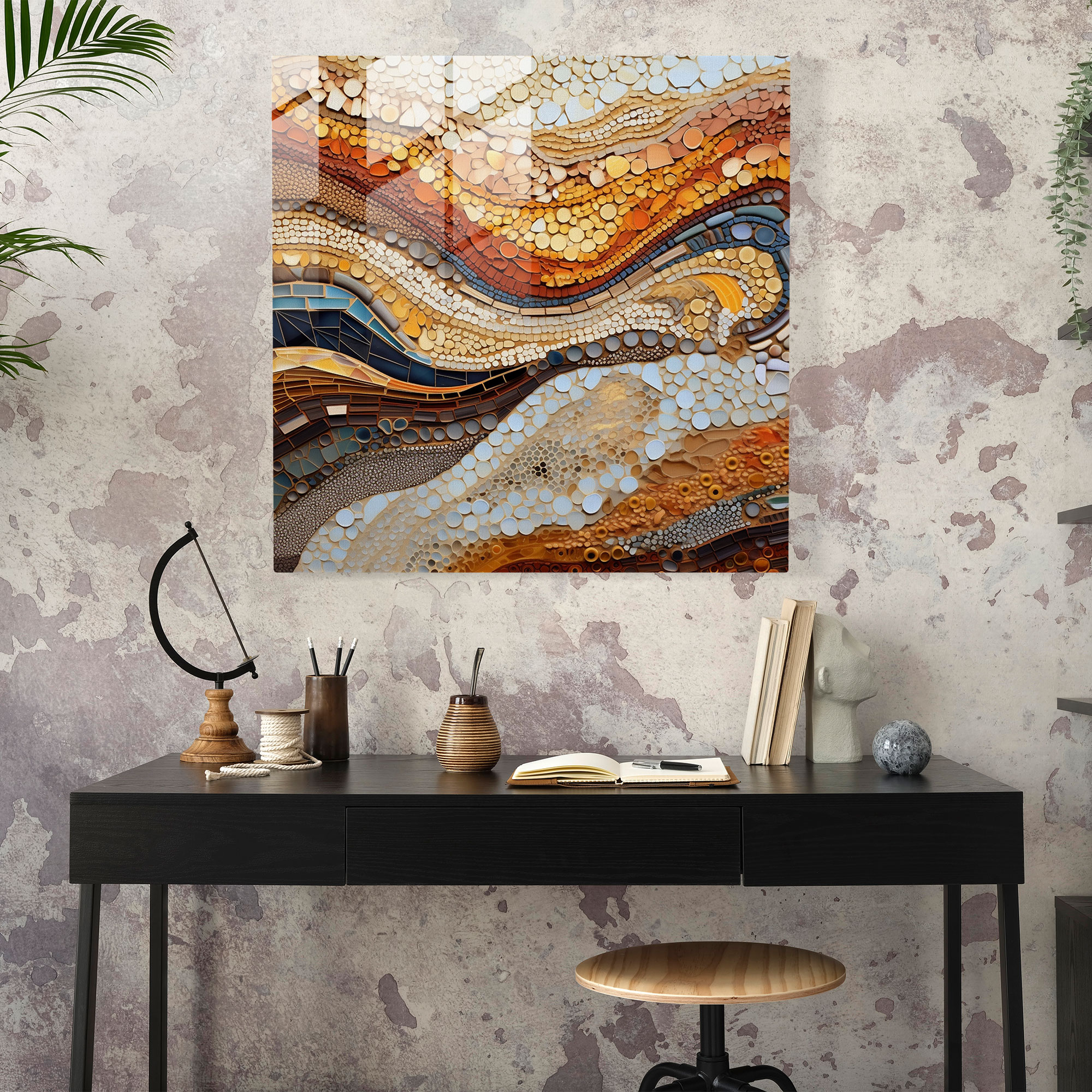 Sandstone Mosaic Glass Print - Desert, Intricate Patterns, Glass Art, Wall Decoration