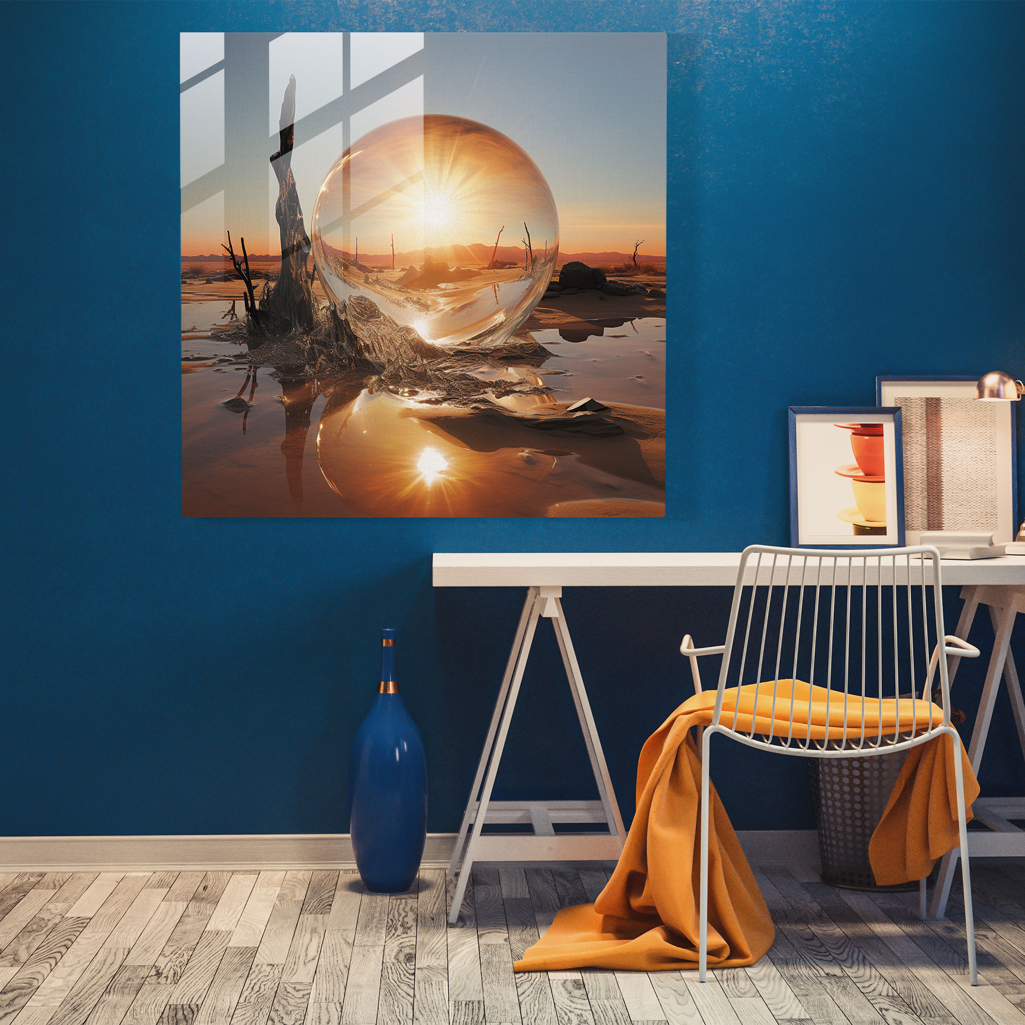 Melting Sun Glass Print - Desert, Contemporary, Glass Art, Desert
