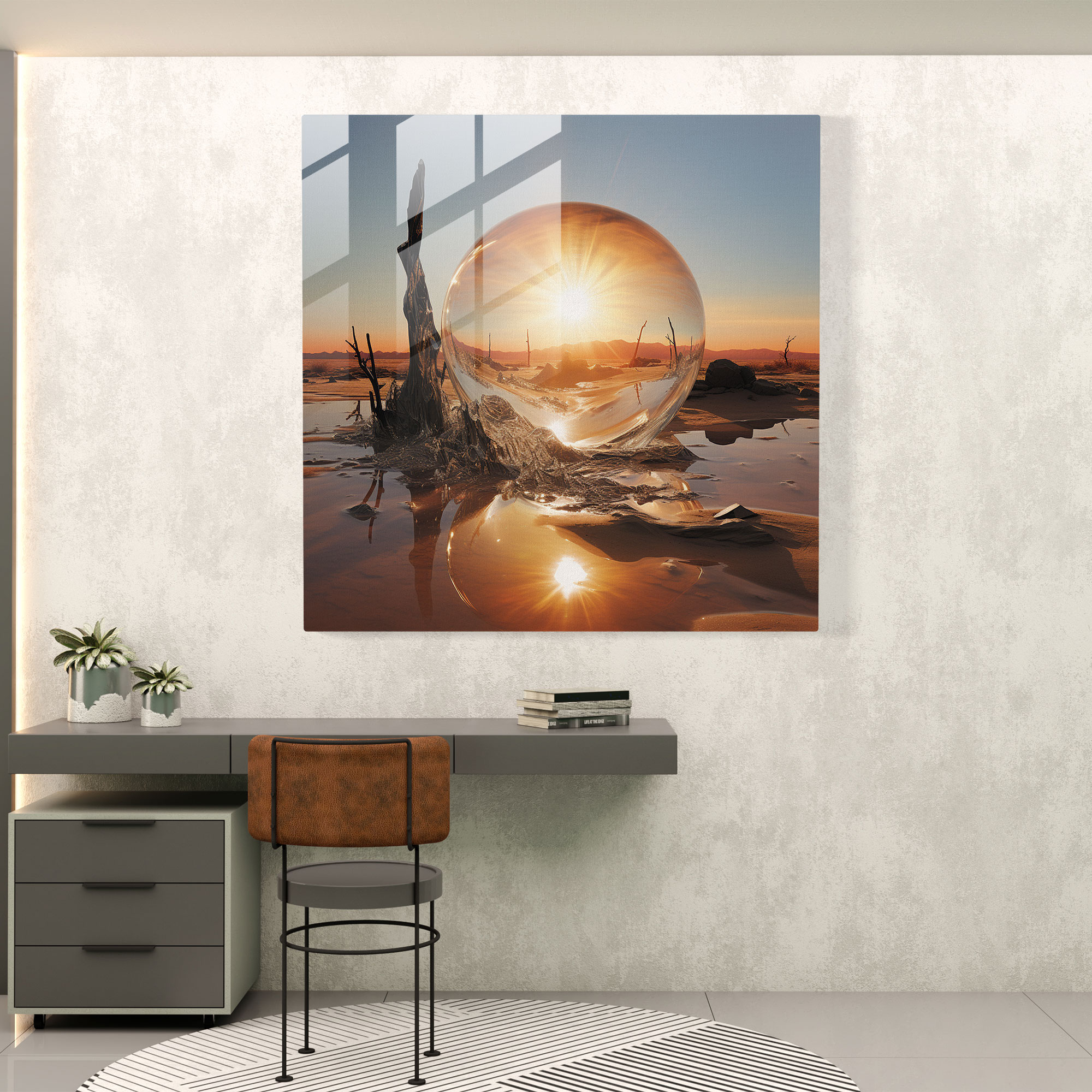 Melting Sun Glass Print - Desert, Contemporary, Glass Art, Desert