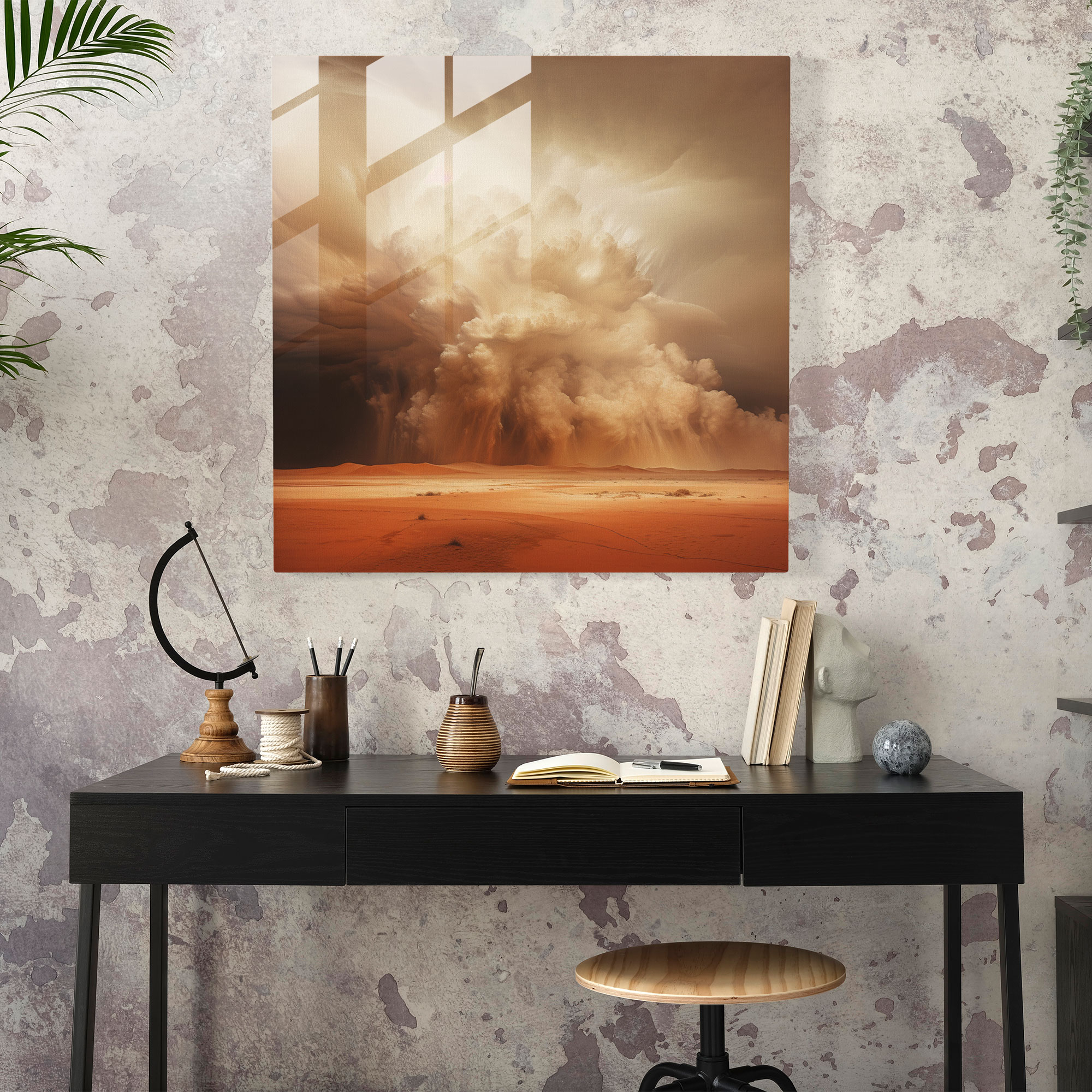 Desert Fury Glass Print - Desert, Glass Wall Art, Sandstorm, Glass Art