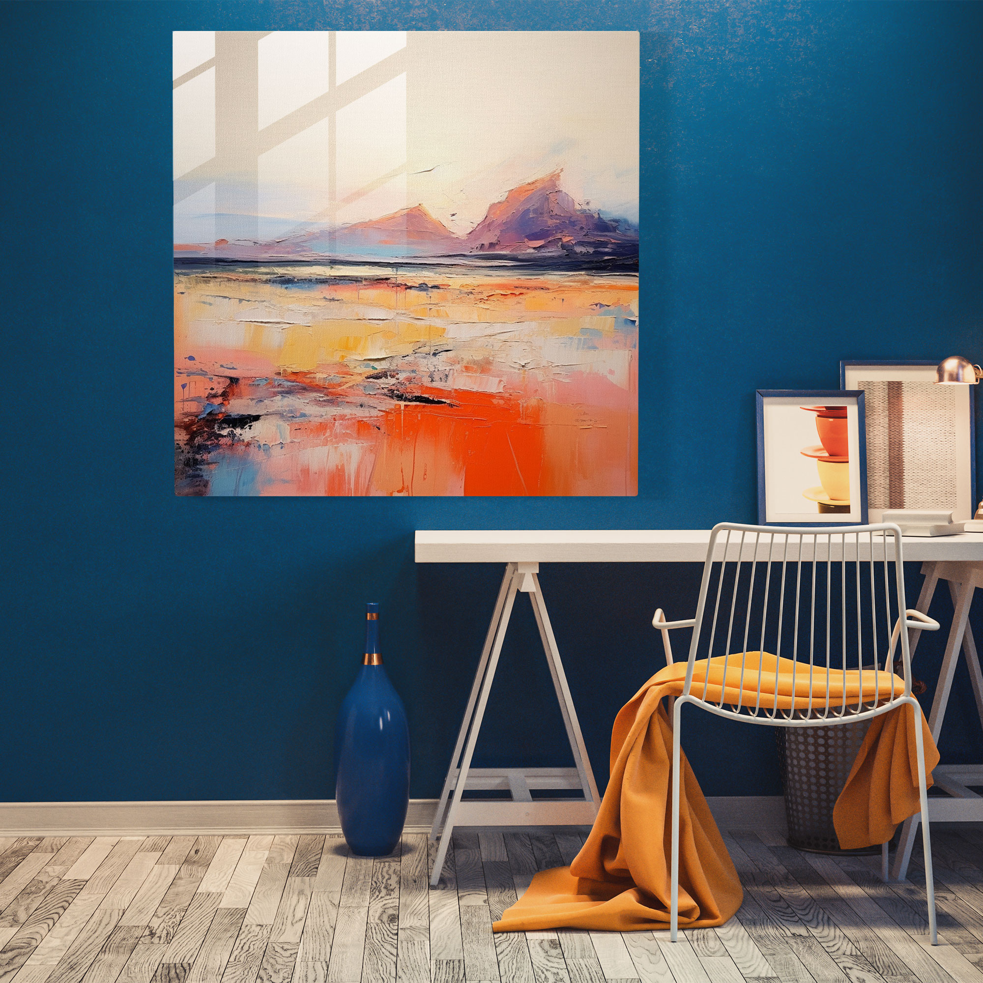 Desert Dreams Glass Print - Desert, Textured Brushstrokes, Desert, Glass Wall Art