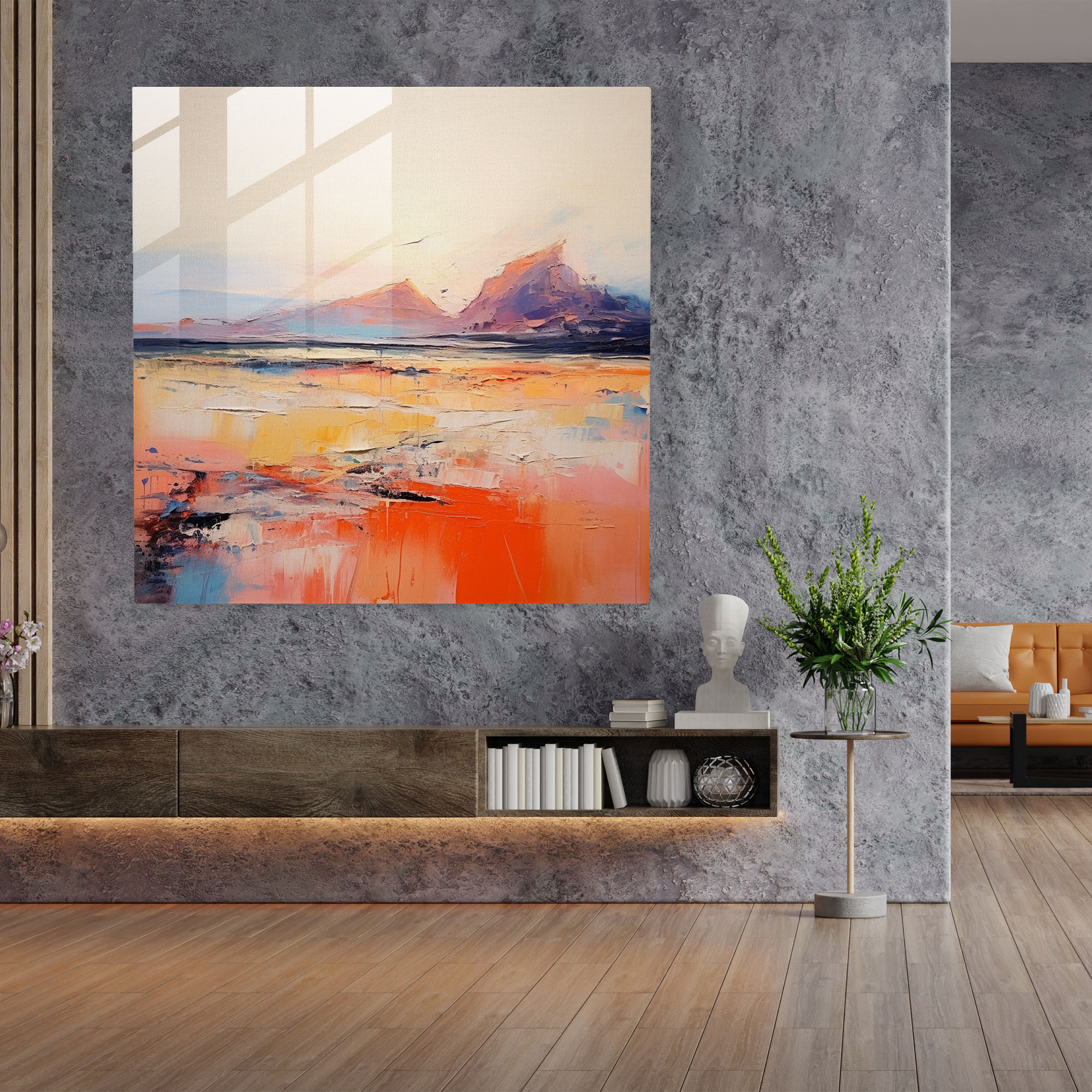 Desert Dreams Glass Print - Desert, Textured Brushstrokes, Desert, Glass Wall Art