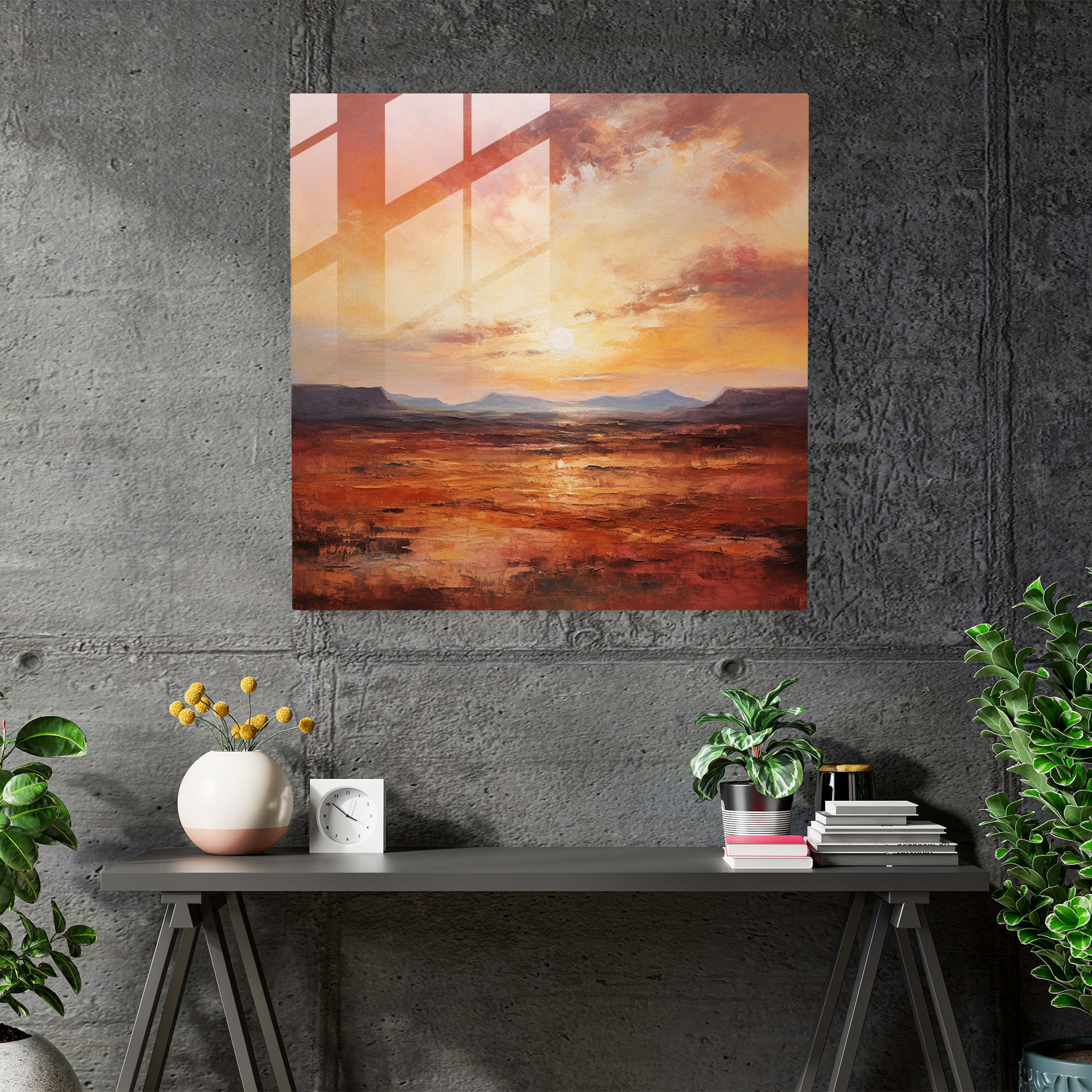 Desert Sunset Glass Print - Desert, Modern Art, Glass Print, Soft Brushwork