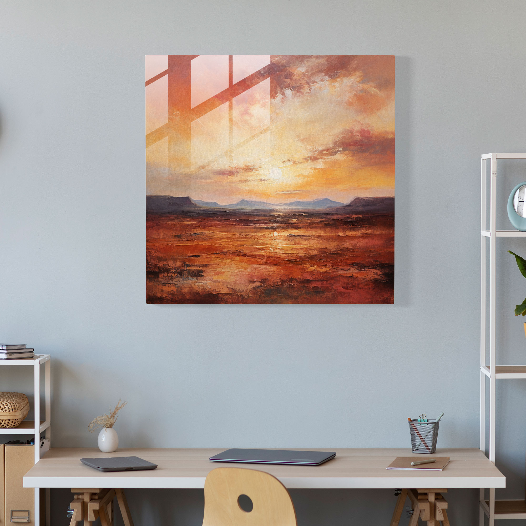 Desert Sunset Glass Print - Desert, Modern Art, Glass Print, Soft Brushwork