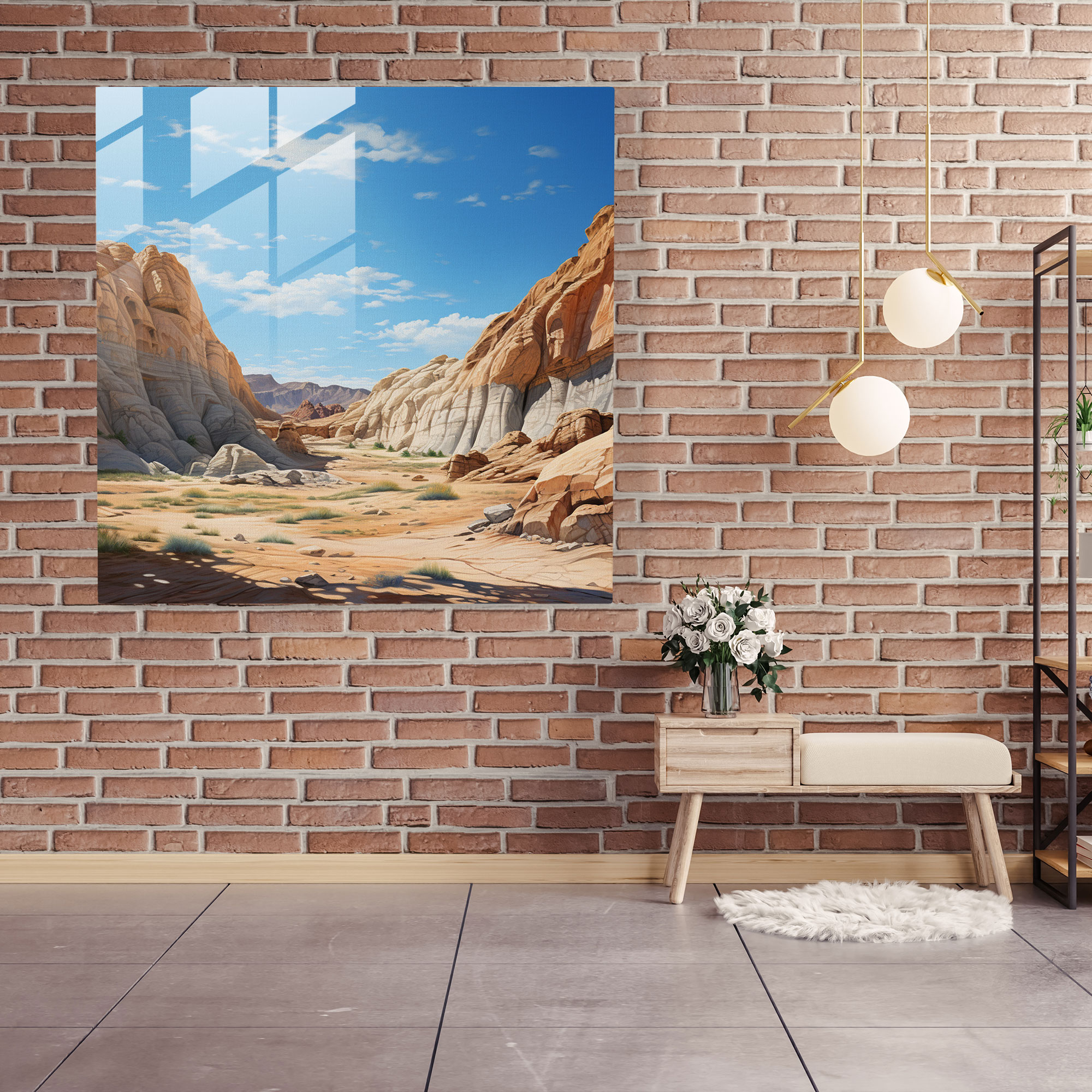 Desert Horizon Glass Print - Desert, Wall Decoration, Photorealistic Artwork, Glass Print
