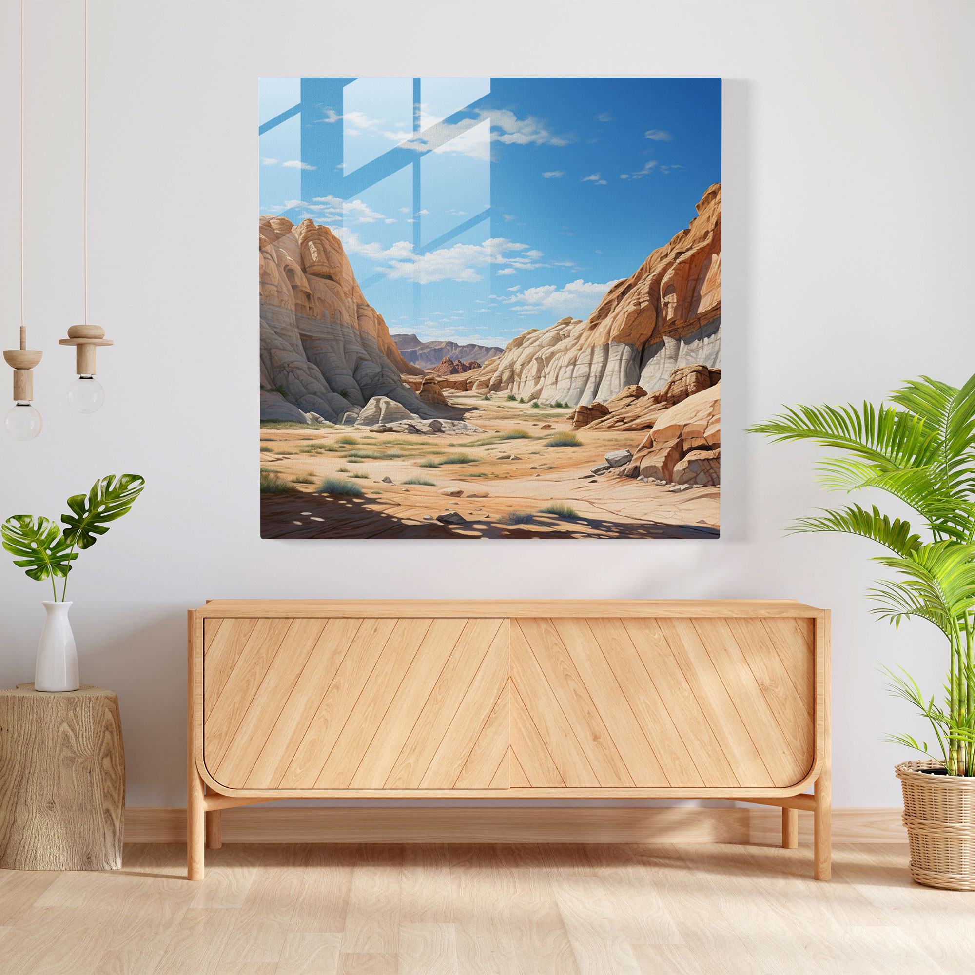 Desert Horizon Glass Print - Desert, Wall Decoration, Photorealistic Artwork, Glass Print