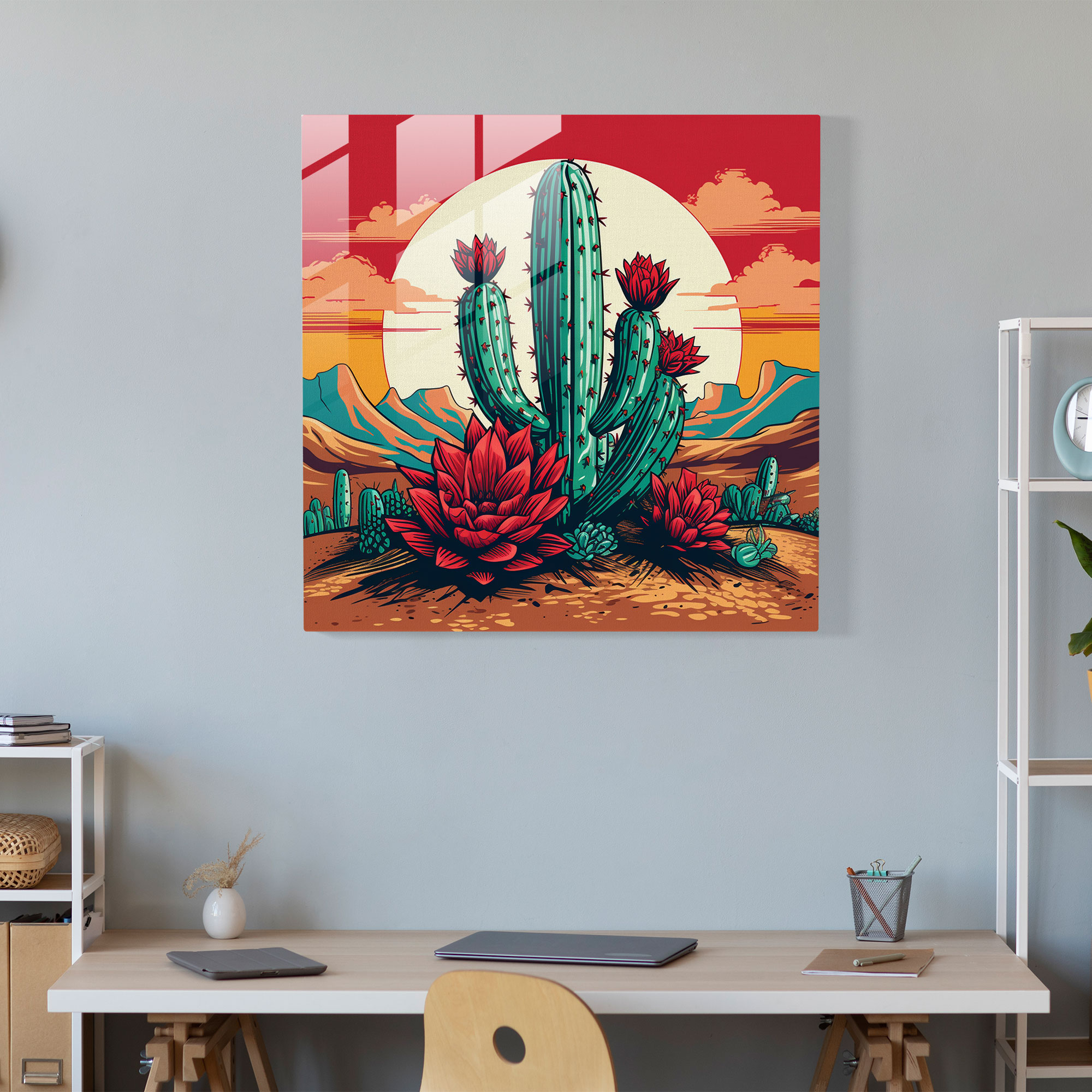 Desert Pop Glass Print - Desert, Desert, Vibrant Depiction, Glass Art