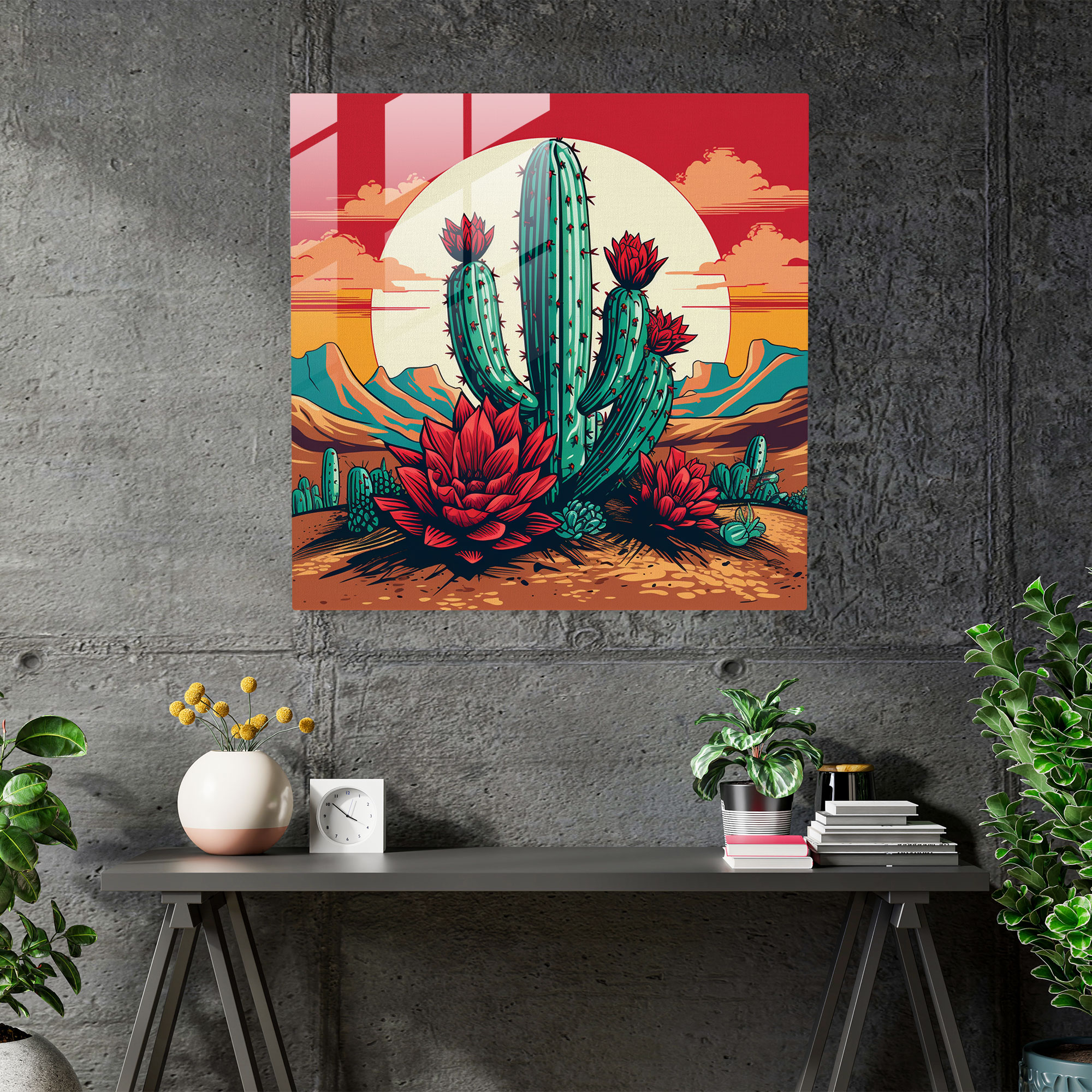 Desert Pop Glass Print - Desert, Desert, Vibrant Depiction, Glass Art