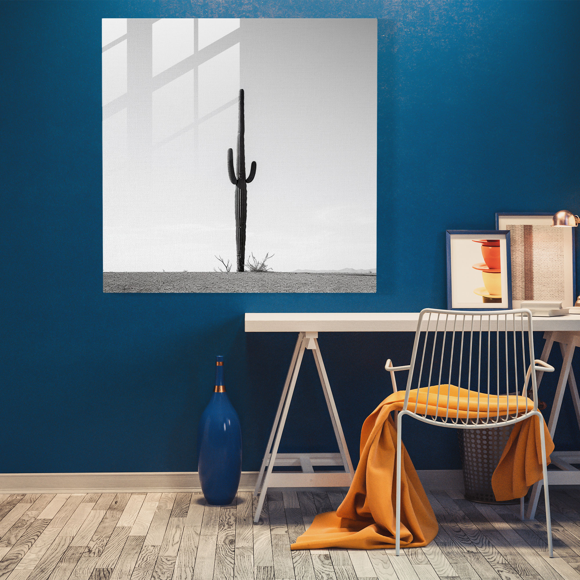 Solitary Cactus Glass Print - Desert, Desert Landscape, Glass Wall Art, Wall Decoration
