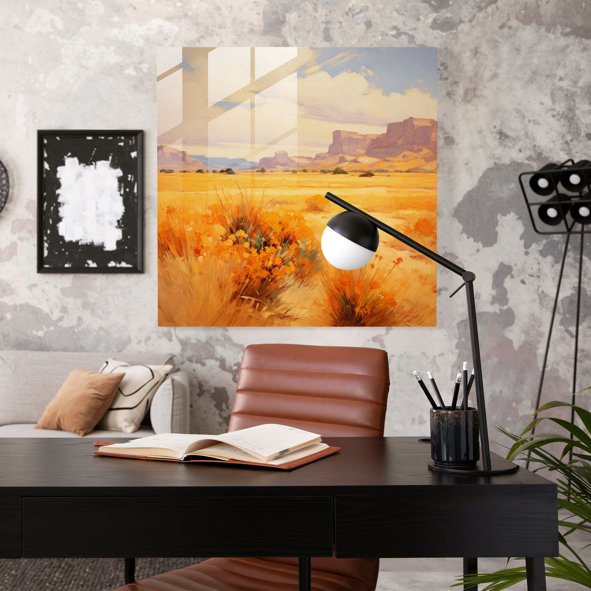 Sun-Drenched Serenity Glass Print - Desert, Home Decoration, Modern Art, Impressionist Painting