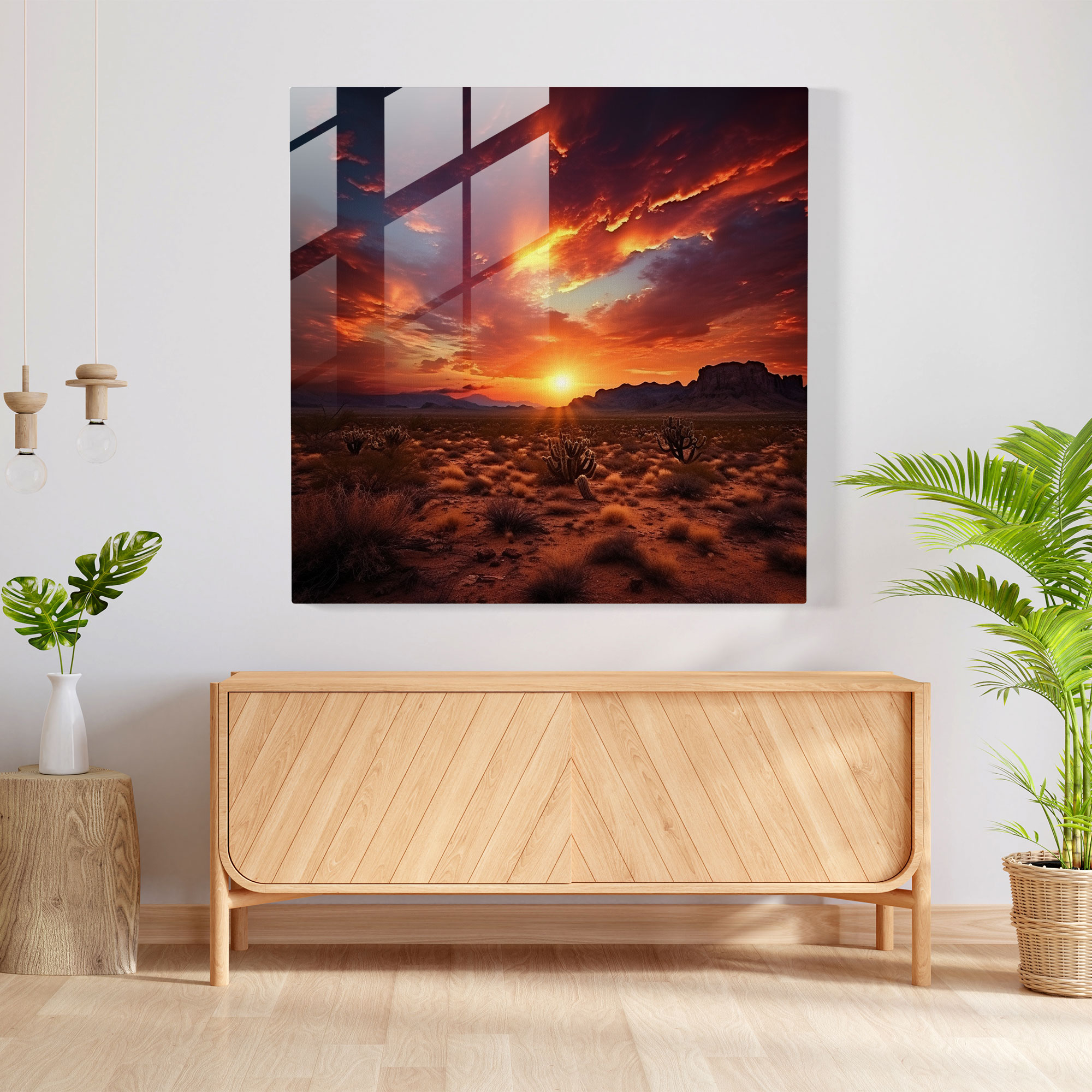 Desert Sunset Glass Print - Desert, Wall Decoration, Modern Art, Glass Art