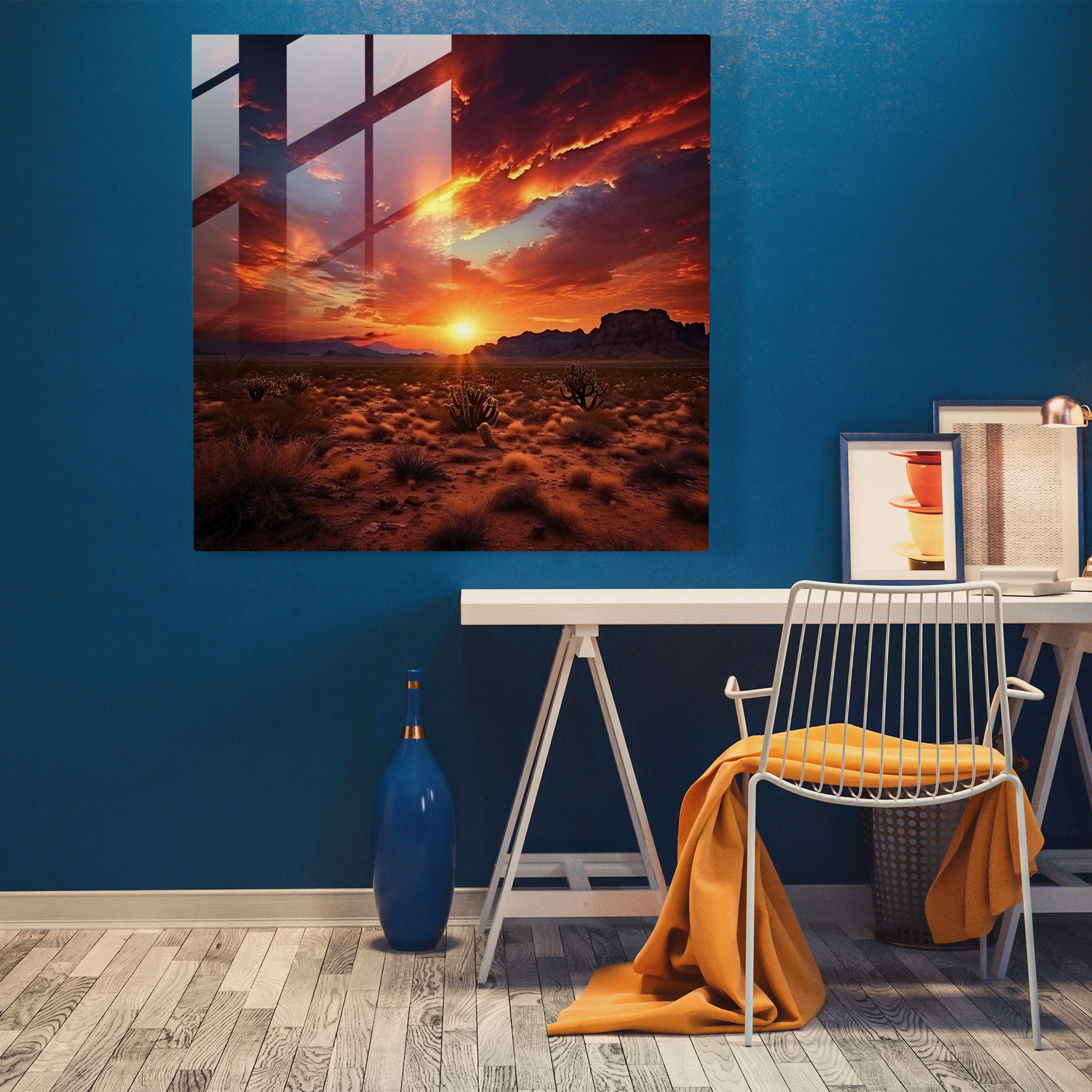 Desert Sunset Glass Print - Desert, Wall Decoration, Modern Art, Glass Art