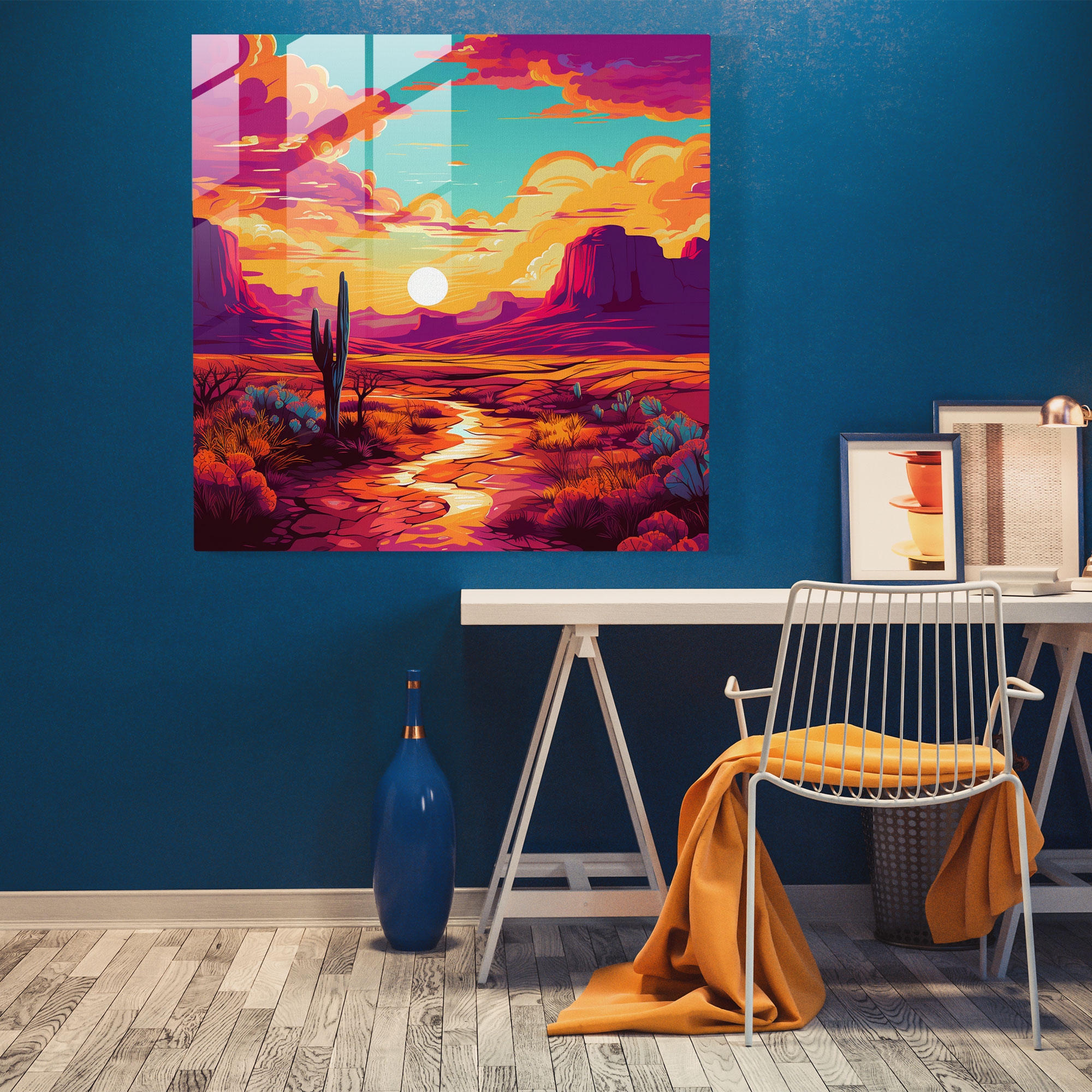Pop Desert Glass Print - Desert, Modern Art, Bold Colors, Pop Desert