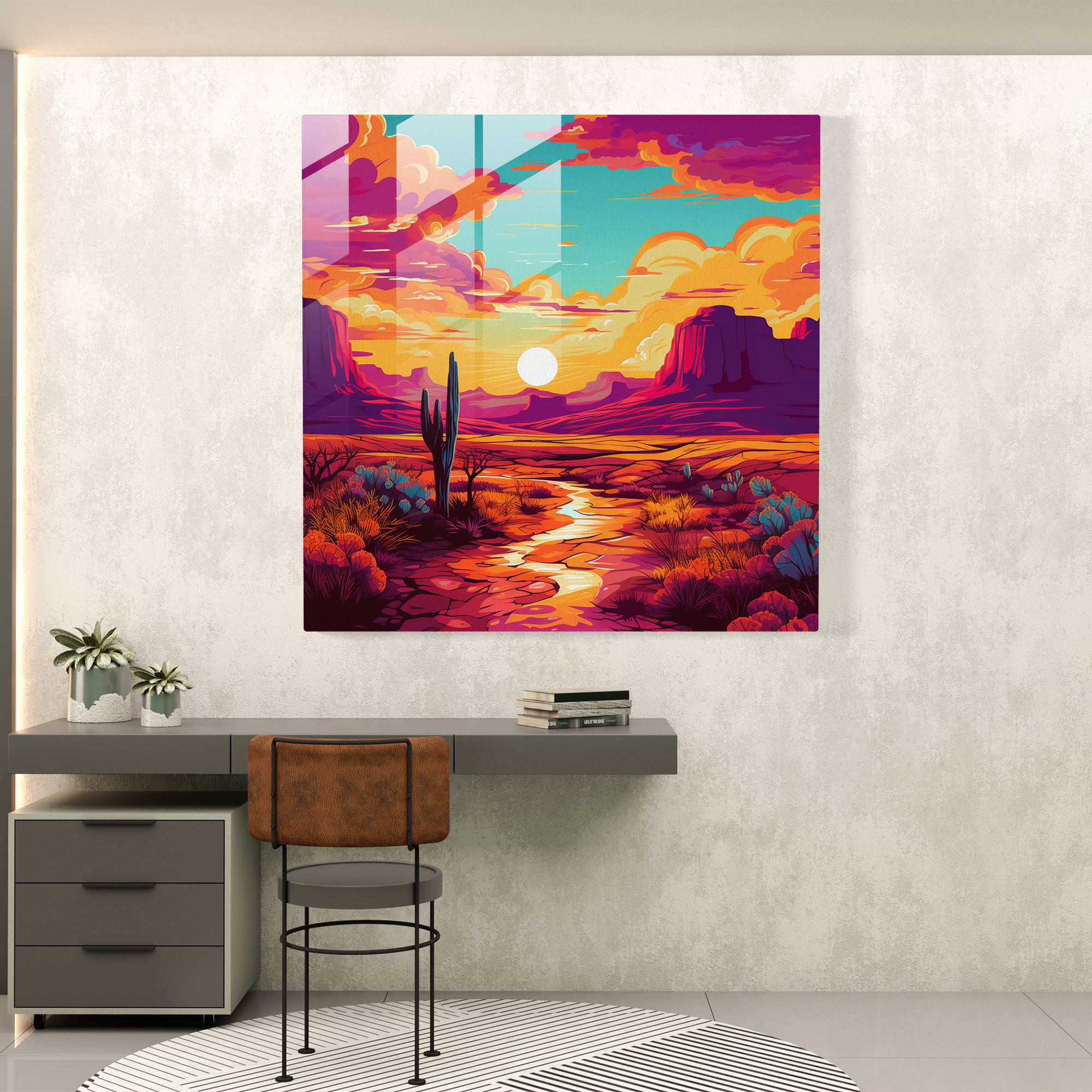 Pop Desert Glass Print - Desert, Modern Art, Bold Colors, Pop Desert
