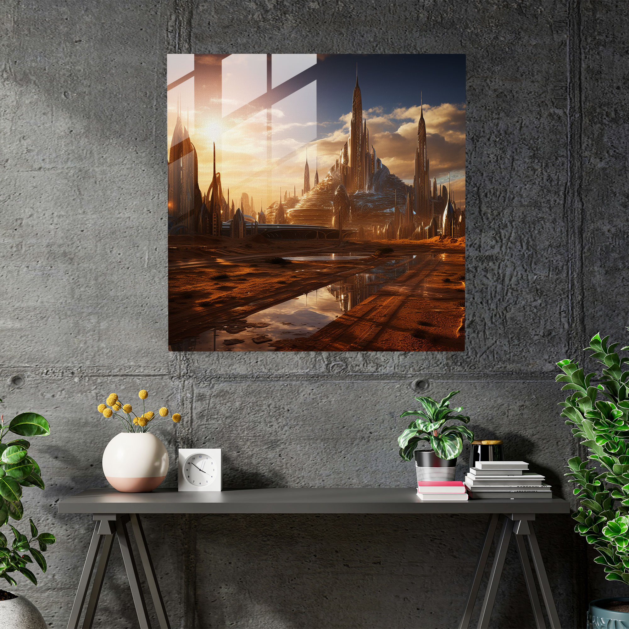 Desert Metropolis Glass Print - Desert, Glass Art, Glass Print, Modern Art