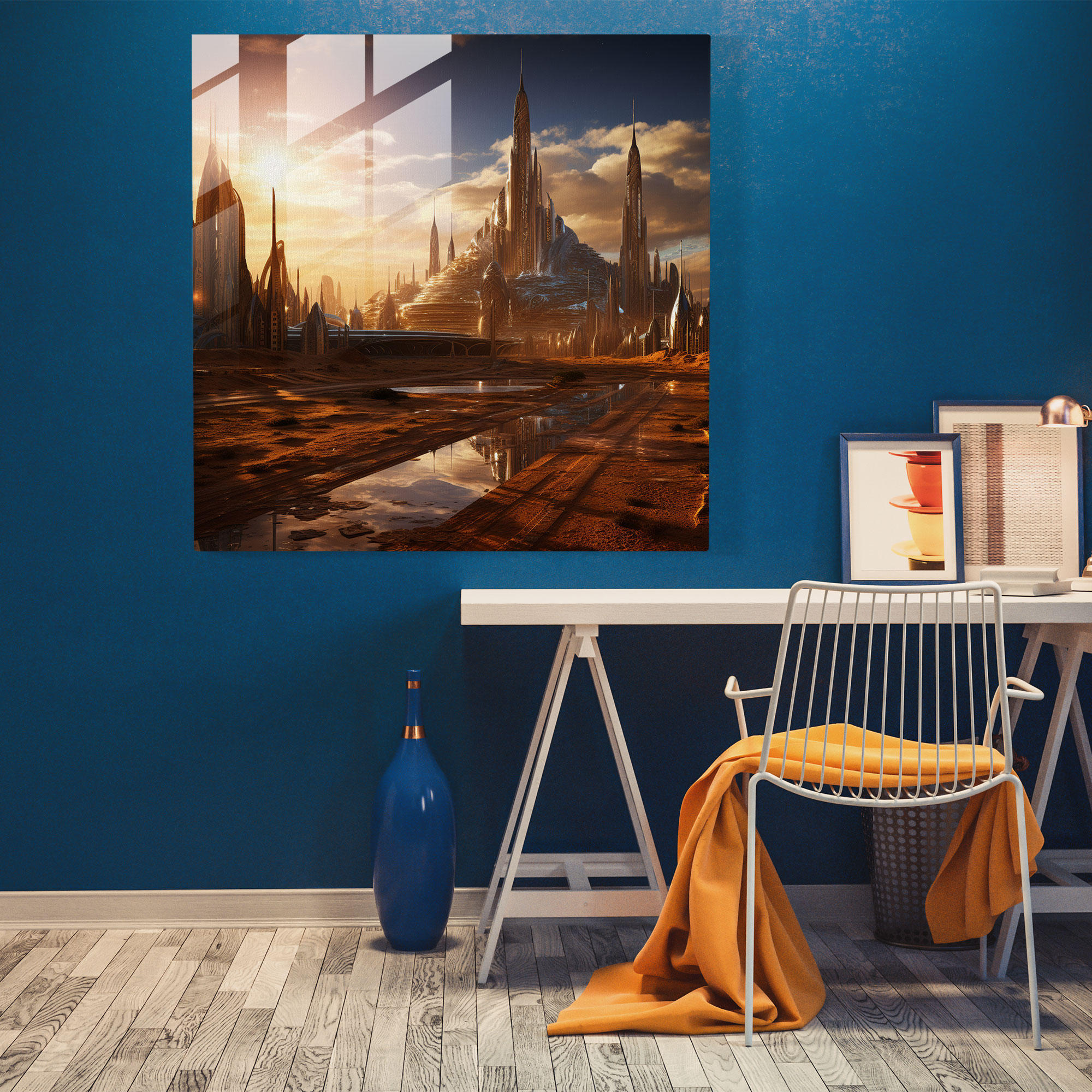 Desert Metropolis Glass Print - Desert, Glass Art, Glass Print, Modern Art