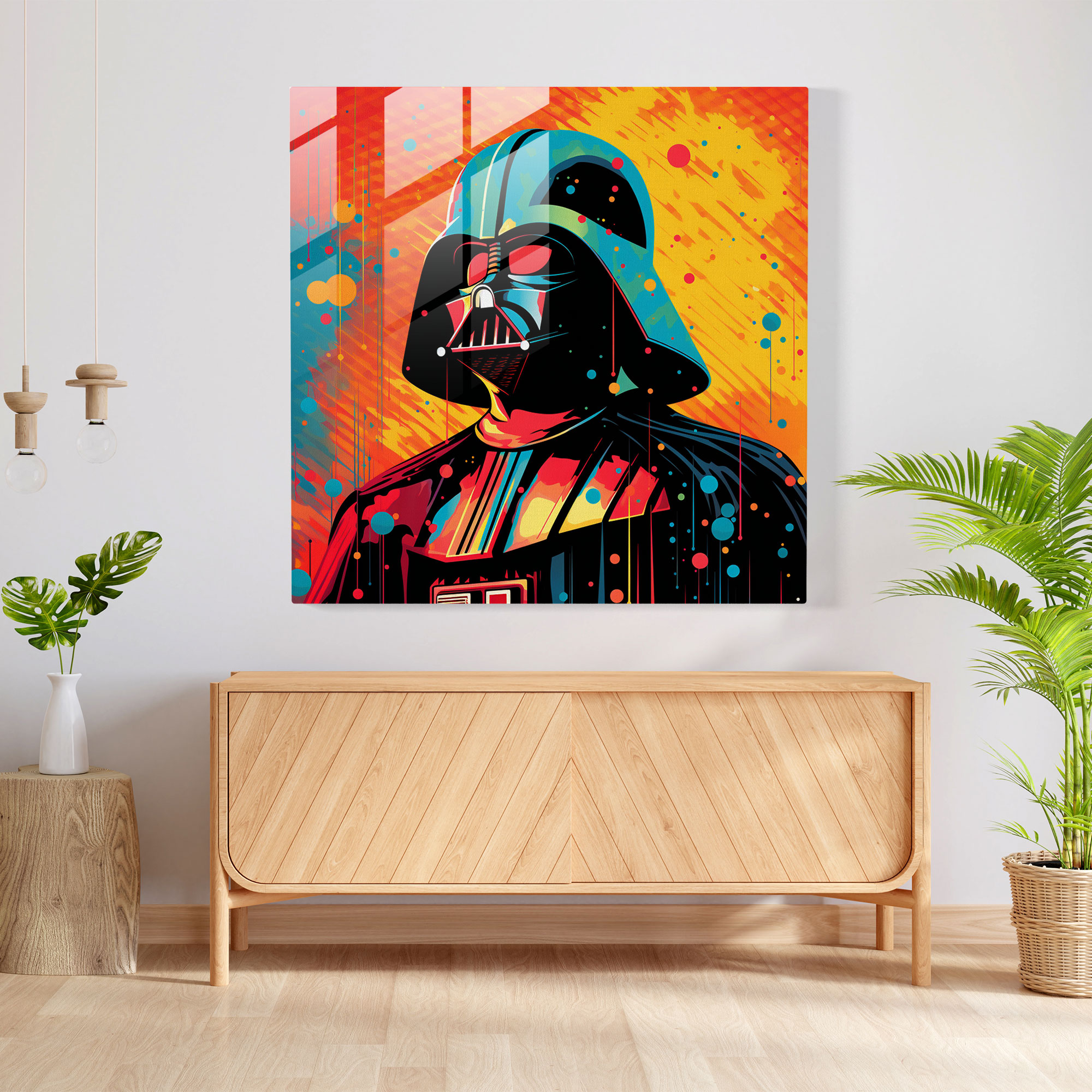 Pop Art Darth Vader Cam Tablosu - Darth Vader Yarım Ton Noktaları Modern Sanat Cam Sanatı