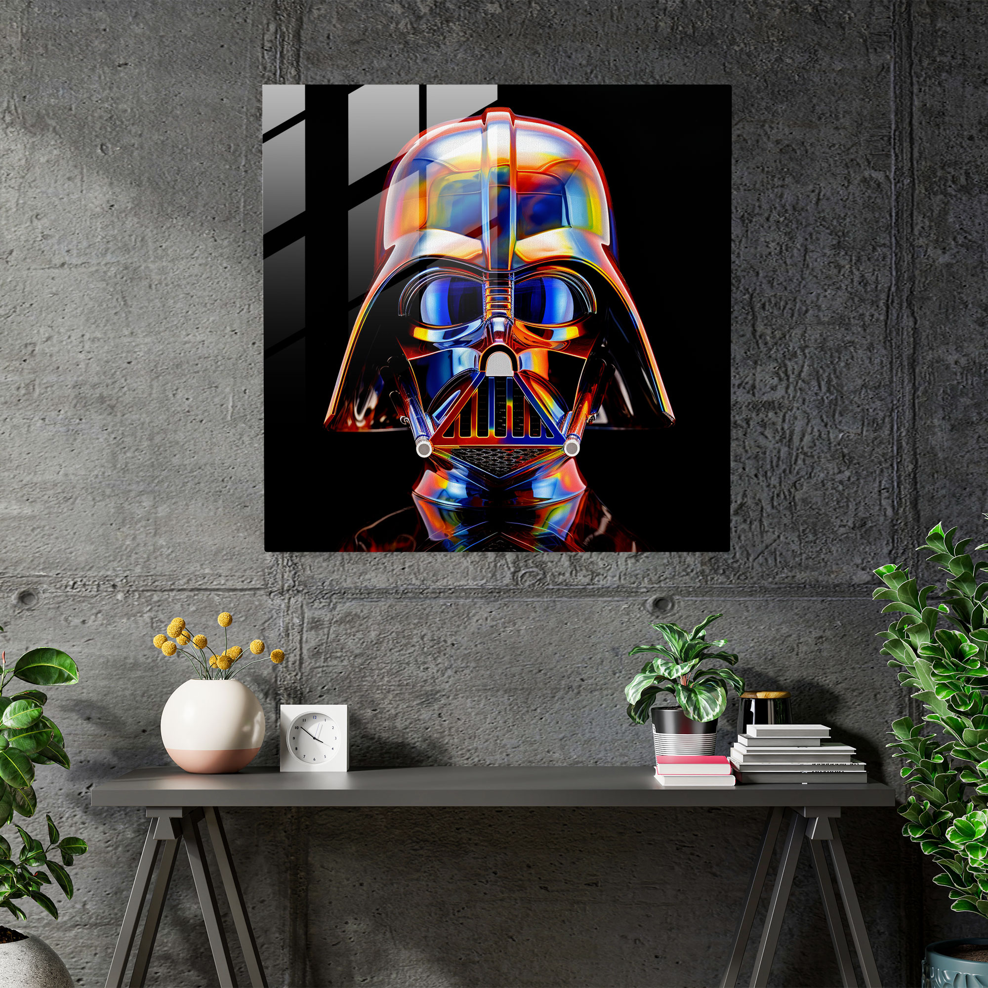 Futuristic Glass Print - Darth Vader Helmet - Darth Vader, Star Wars, Darth Vader, Home Decoration