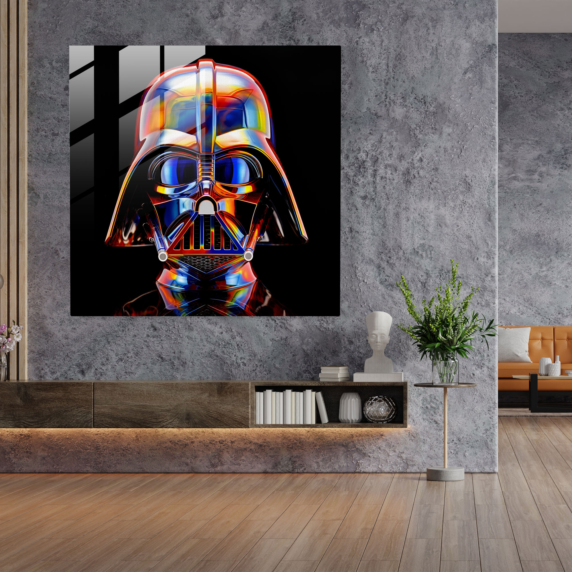 Futuristic Glass Print - Darth Vader Helmet - Darth Vader, Star Wars, Darth Vader, Home Decoration