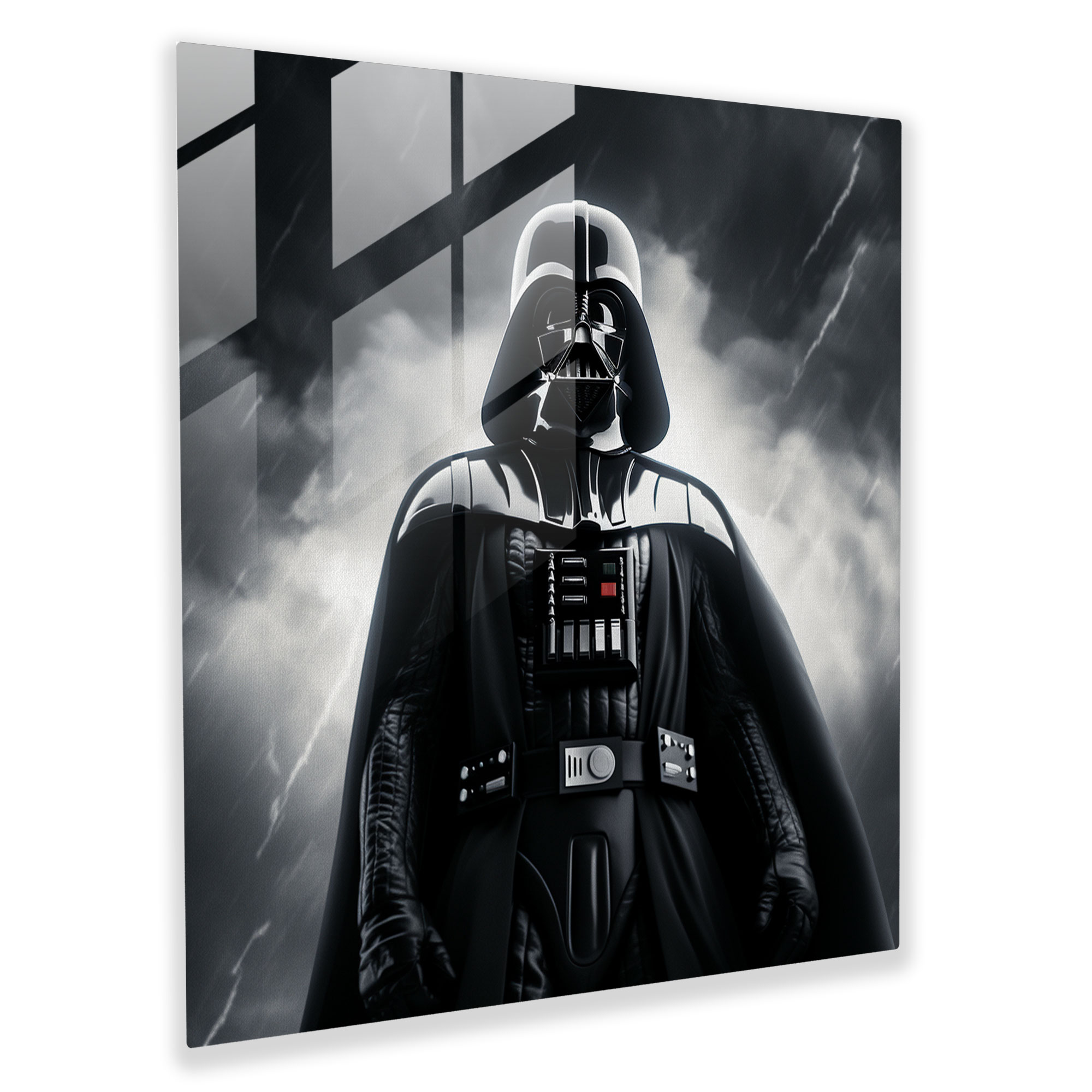 Black & White Glass Print - Darth Vader In Storm - Darth Vader, Home Decoration, Star Wars, Glass Print