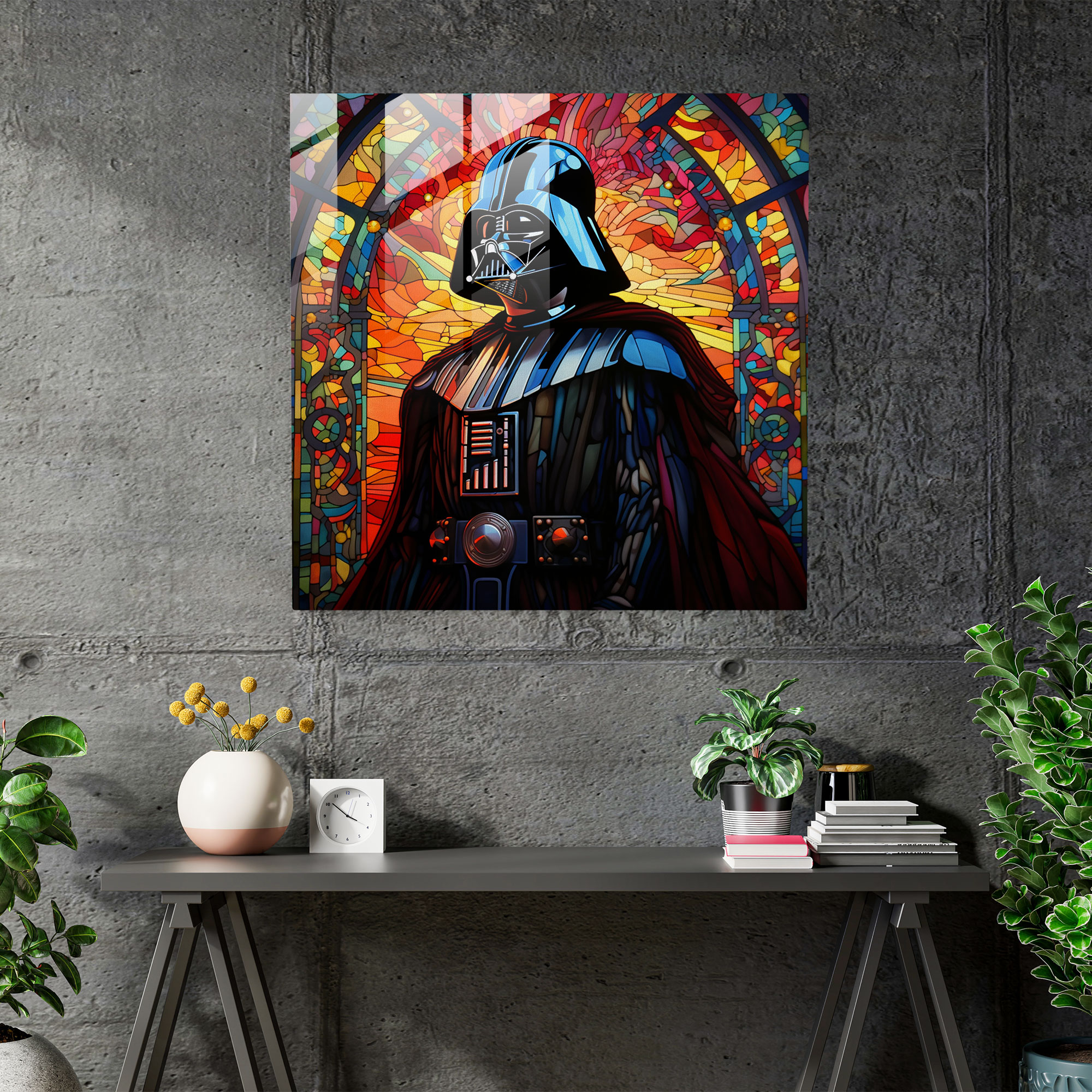 Stained Glass Print - Colorful Darth Vader Silhouette - Darth Vader, Home Decoration, Modern Art, Glass Art