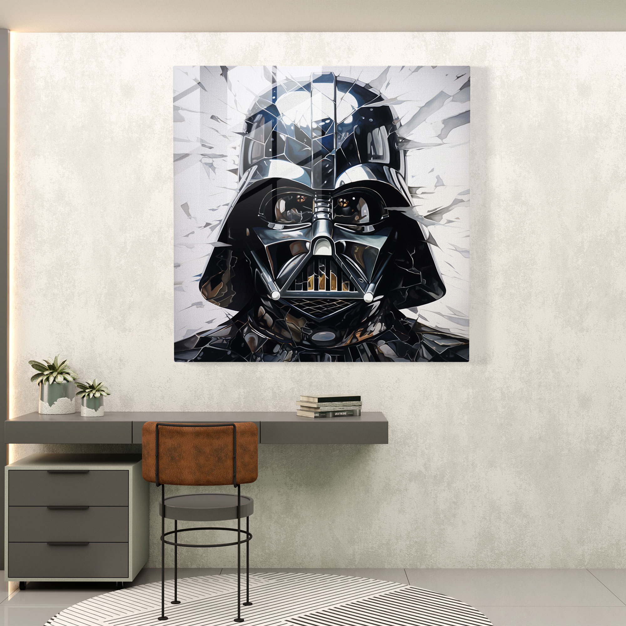 Fragmented Battle Glass Print - Shattered Darth Vader Helmet - Darth Vader, Star Wars, Darth Vader, Glass Print